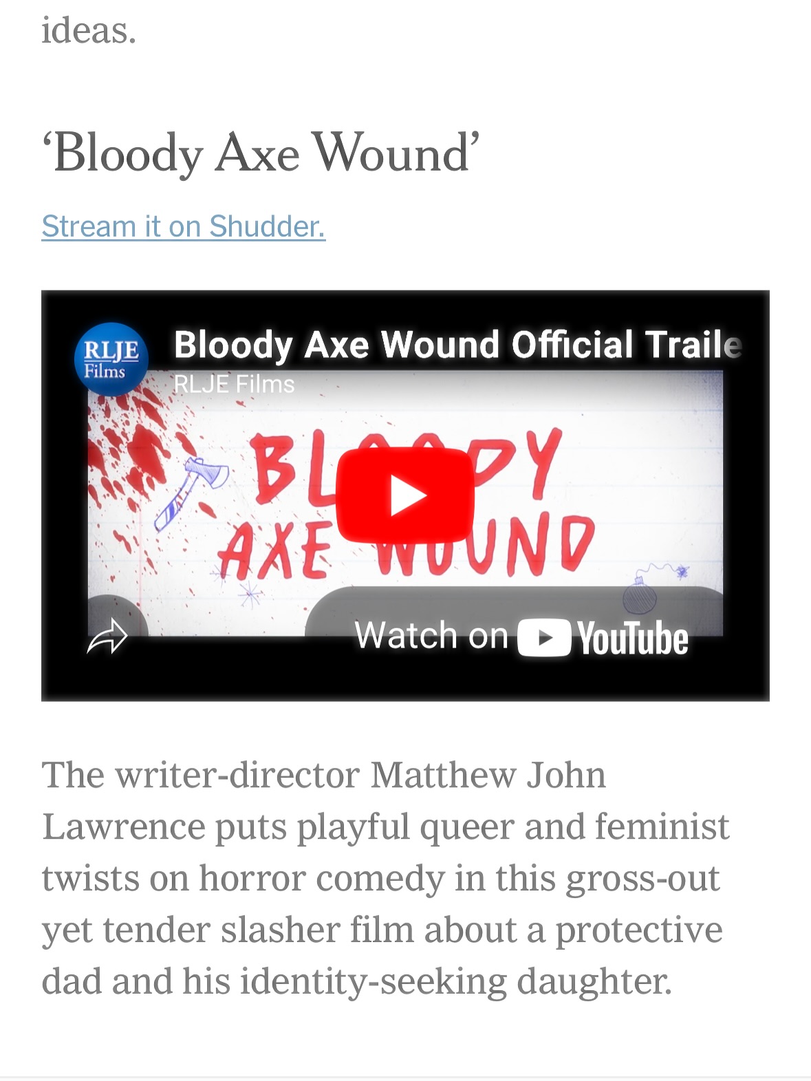 Bloody Axe Wound: Queer Feminist Horror Comedy
