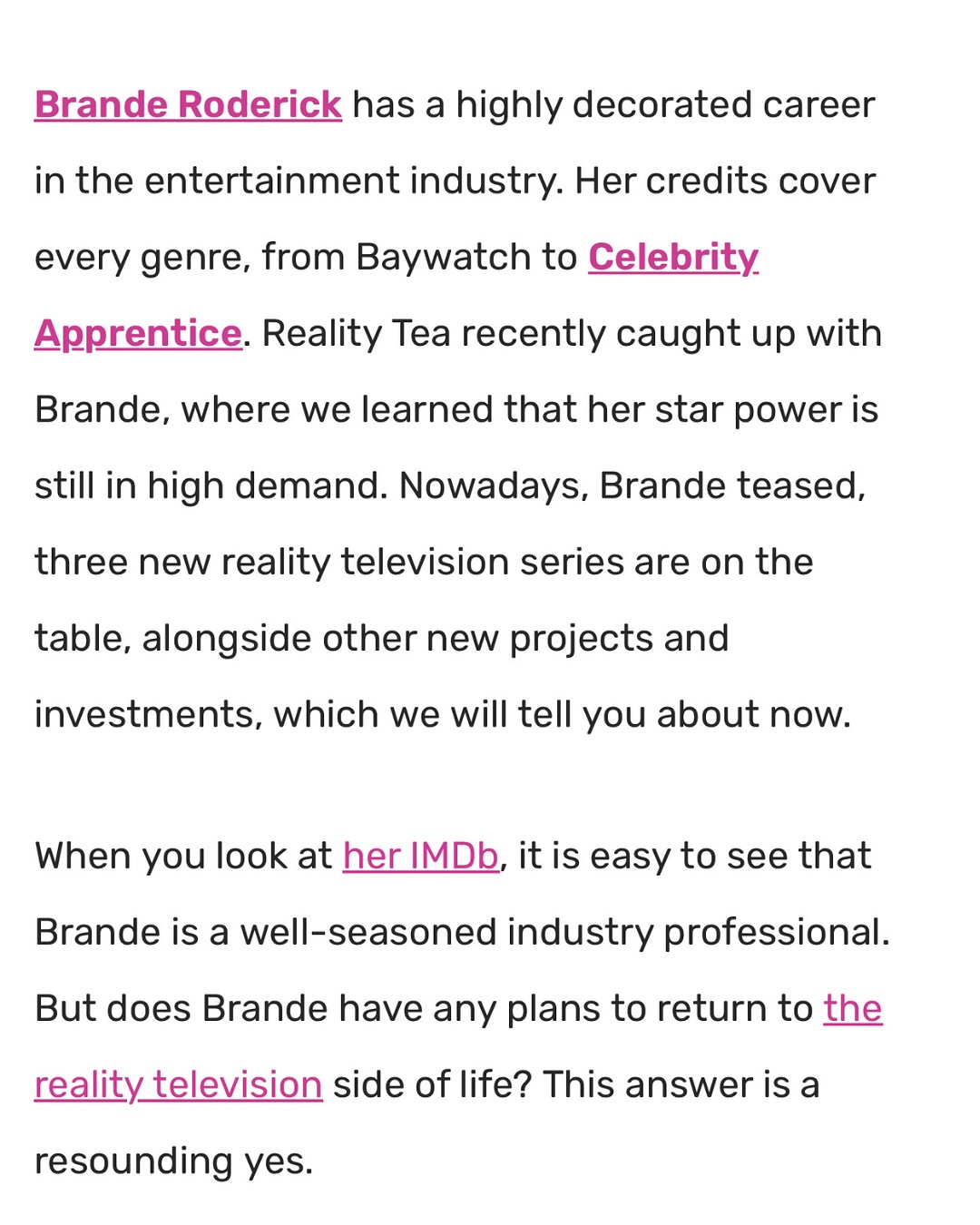 Brande Roderick Talks Upcoming Projects & Reality Shows