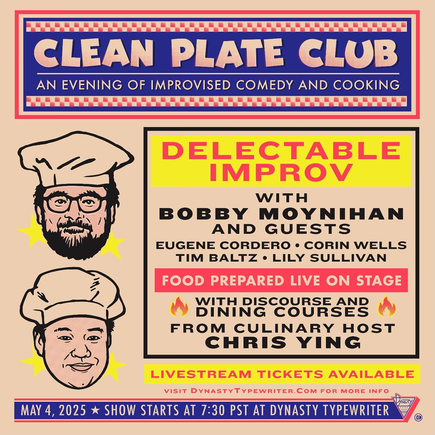 Clean Plate Club Live Stream Extravaganza Experience live streaming improv cooking on May 4, 2025 with food, laughs, and surprises!