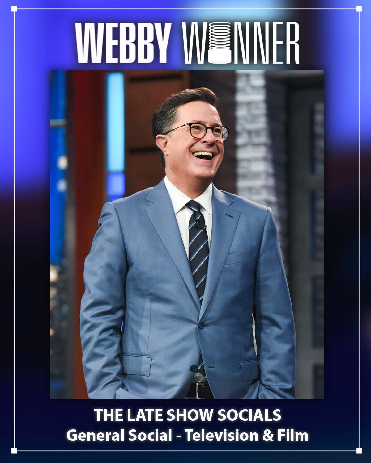 Late Show Socials Take People’s Voice Win at Webbys Stephen Colbert celebrates as the audience picks his show's socials as the winner