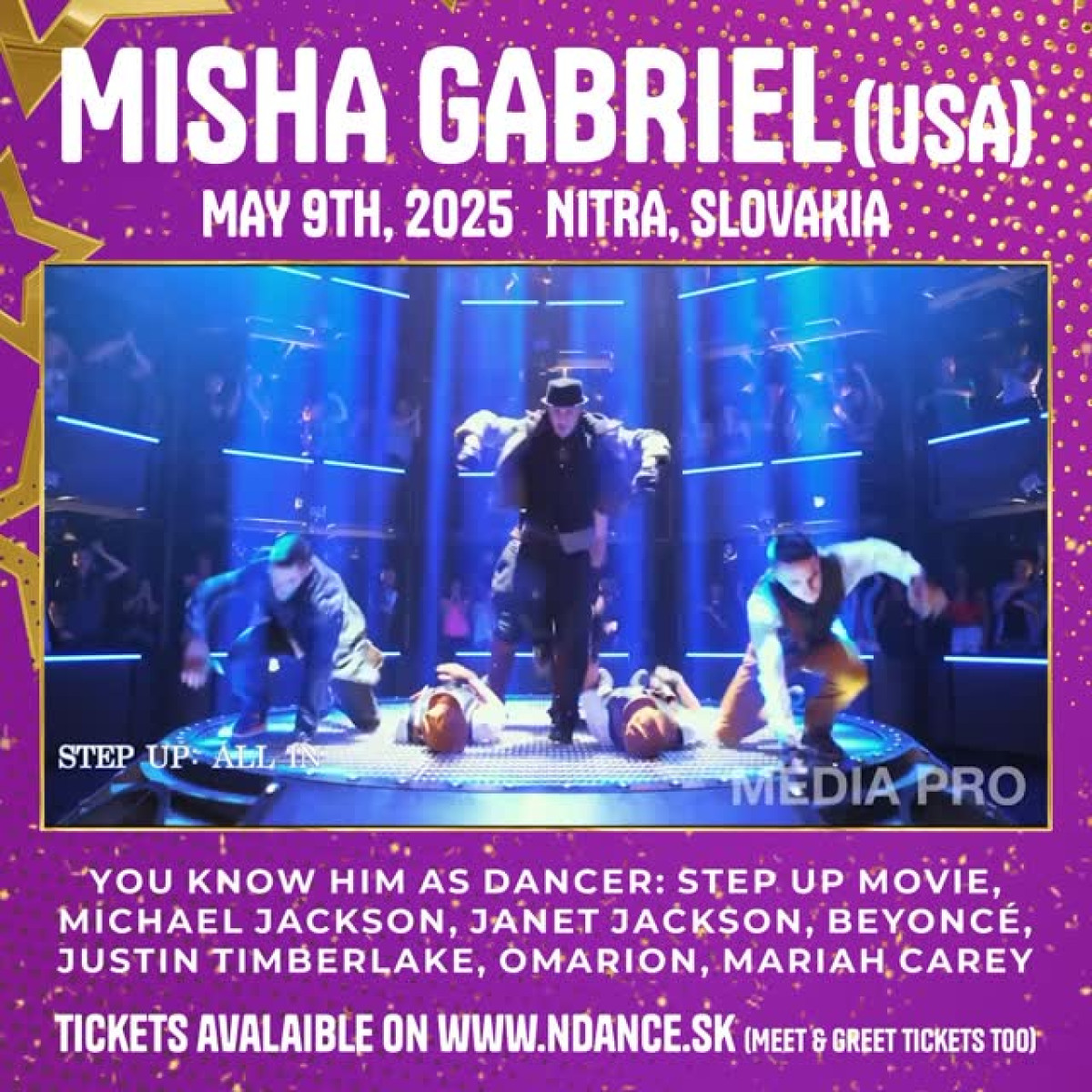 Misha Gabriel Brings ‘Step Up’ Magic to Slovakia Experience dance on May 9, 2025 with Misha Gabriel's exclusive workshop in Nitra! Book now!