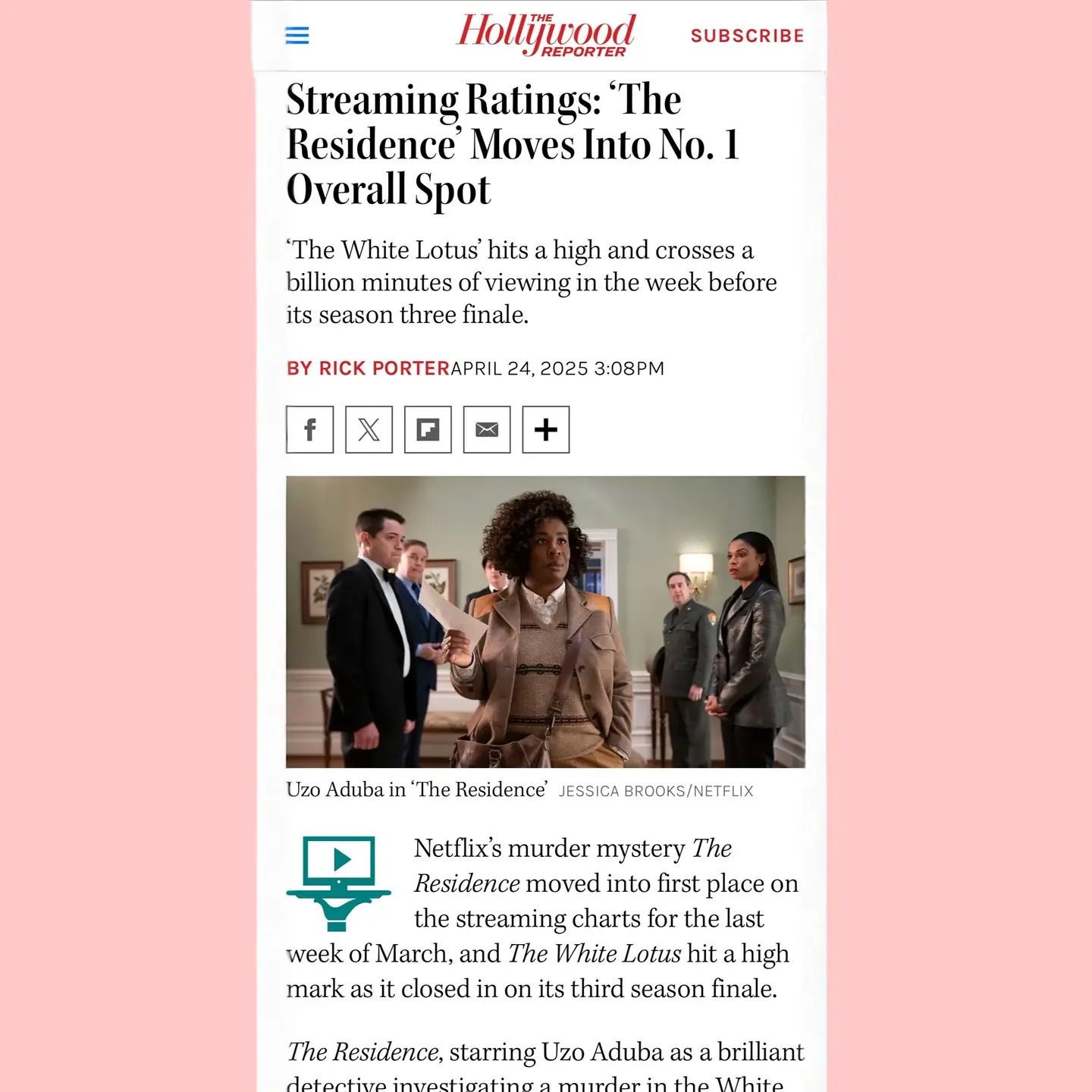 The actress shares her excitement as Shonda Rhimes' new political thriller tops the charts