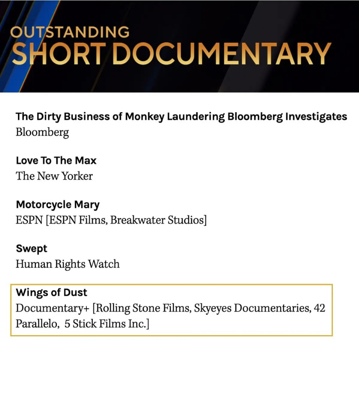 5 Stick Films Nominated For 2025 News & Documentary Emmy Awards Honoring bold narratives and rising talent with a prestigious Emmy Award nod a major win!!