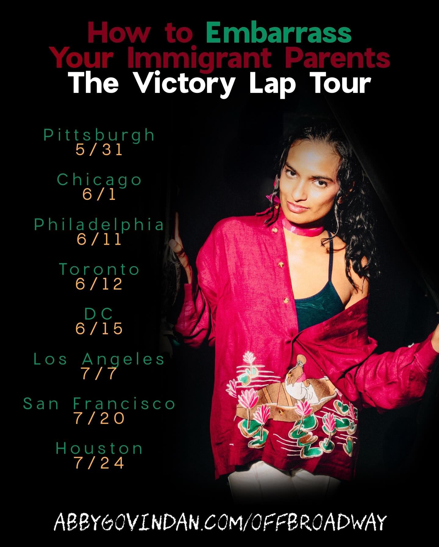 Abby Govindan Launches Off-Broadway Tribute Tour Comedian Abby Govindan dons a gifted shirt for her homage to Tamil legend Vivek on tour.!!