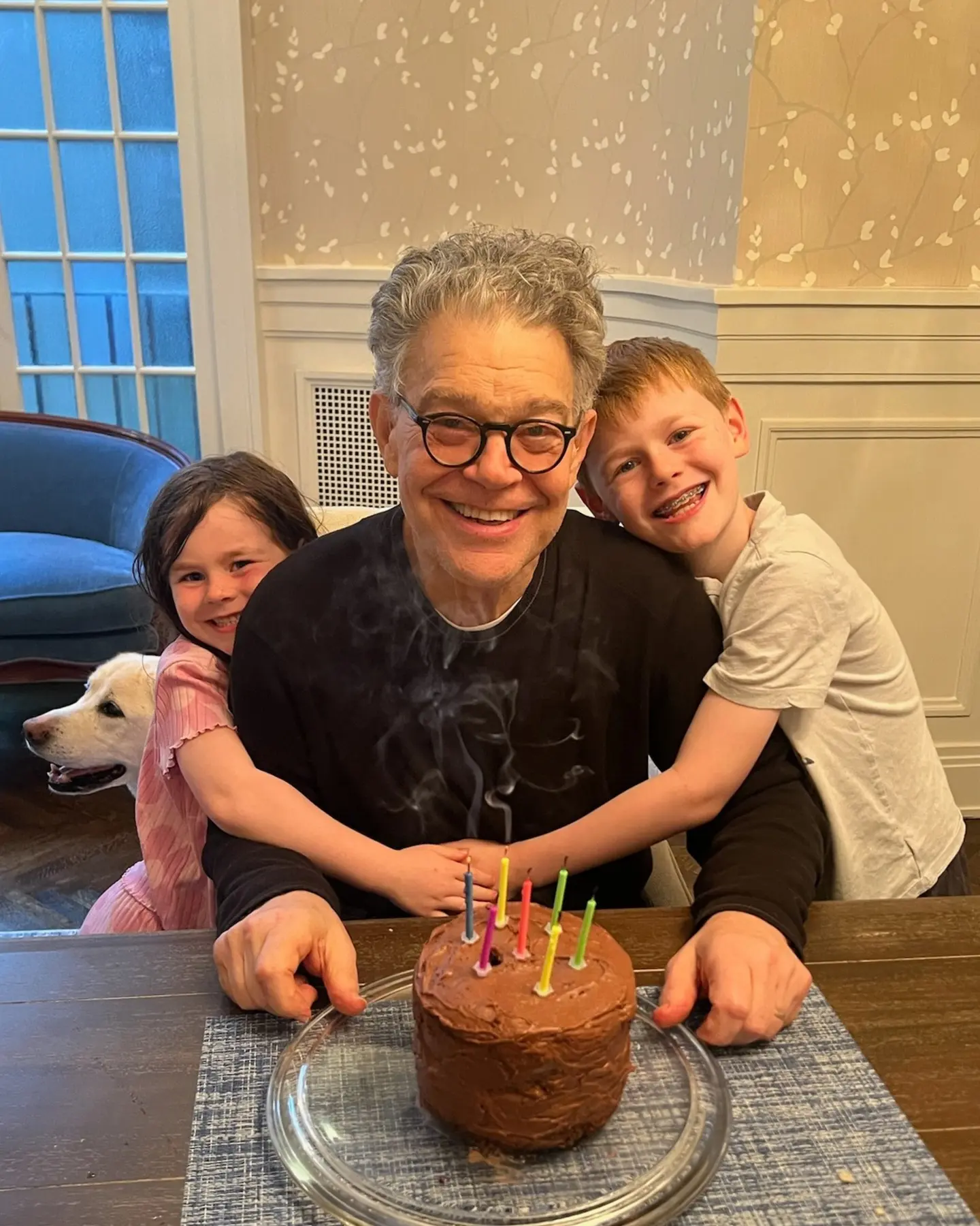 Al Franken Turns 74 With Grandkids And Granddog Veteran host shares a bright family portrait alongside Claire, Jacob and their pup Charlie