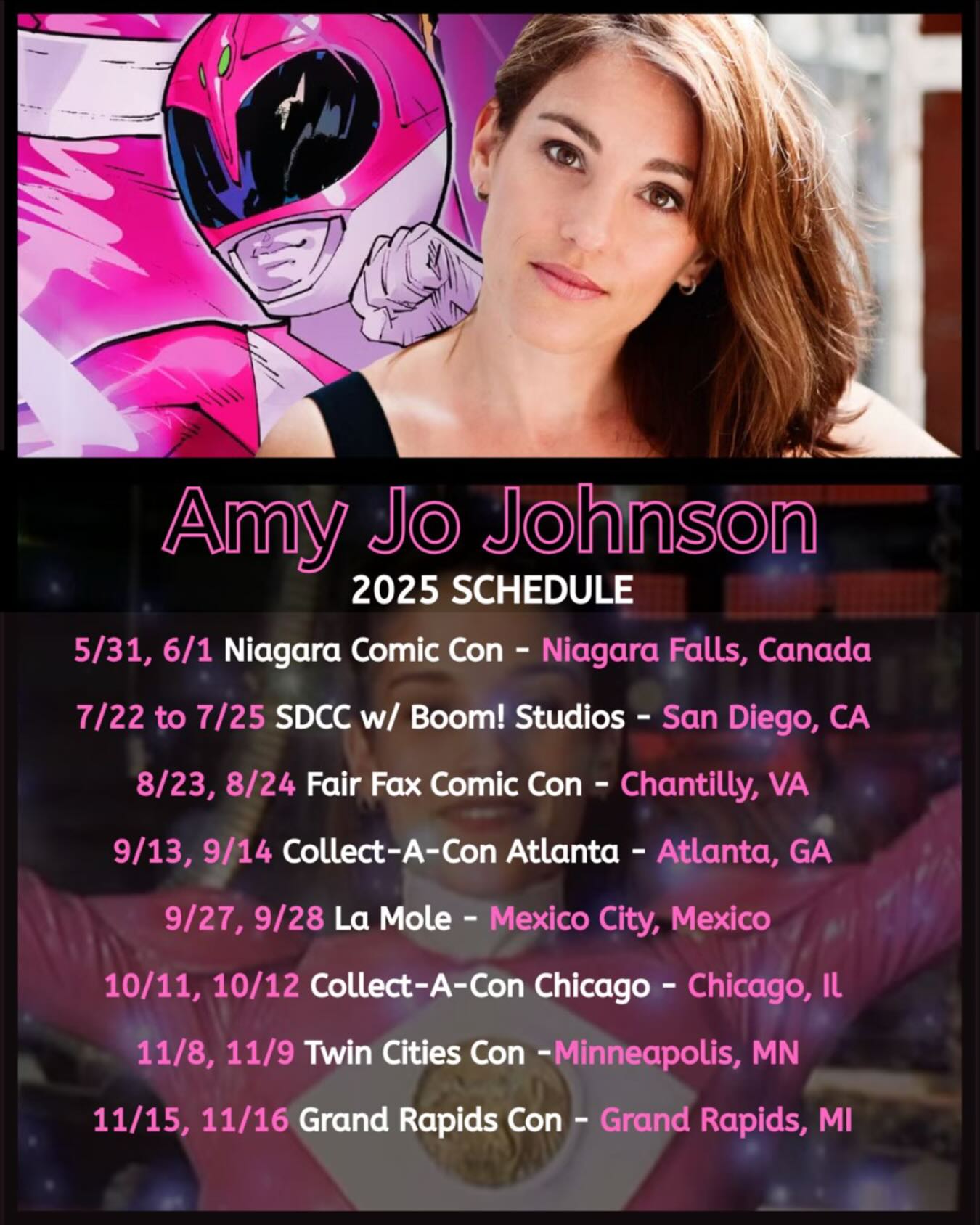 Amy Jo Johnson Unveils 2025 Appearance Schedule Amy Jo Johnson reveals her 2025 tour: comic cons, pop fests, and Power Rangers showcases!!