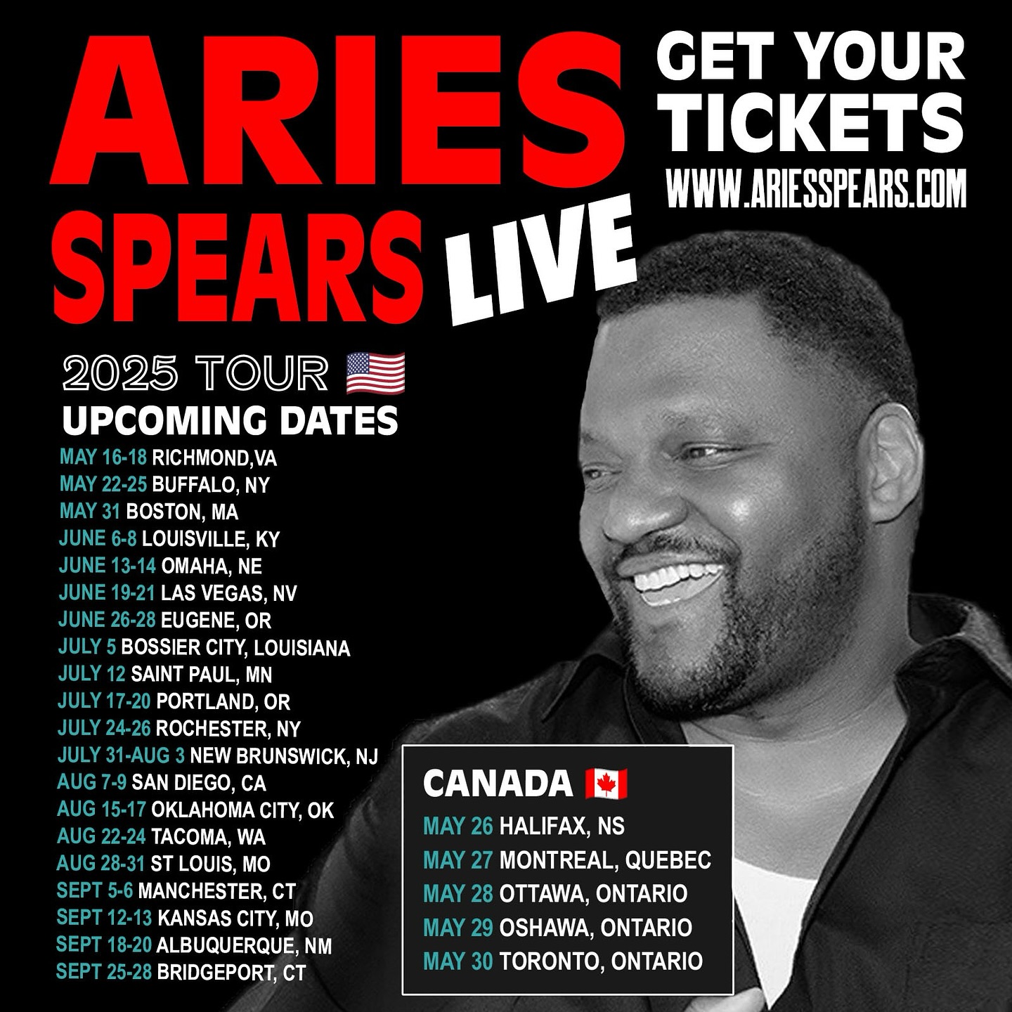 Catch live laughs with Aries Spears: Unmissable USA & Canada comedy tour 2025! - Get set!!