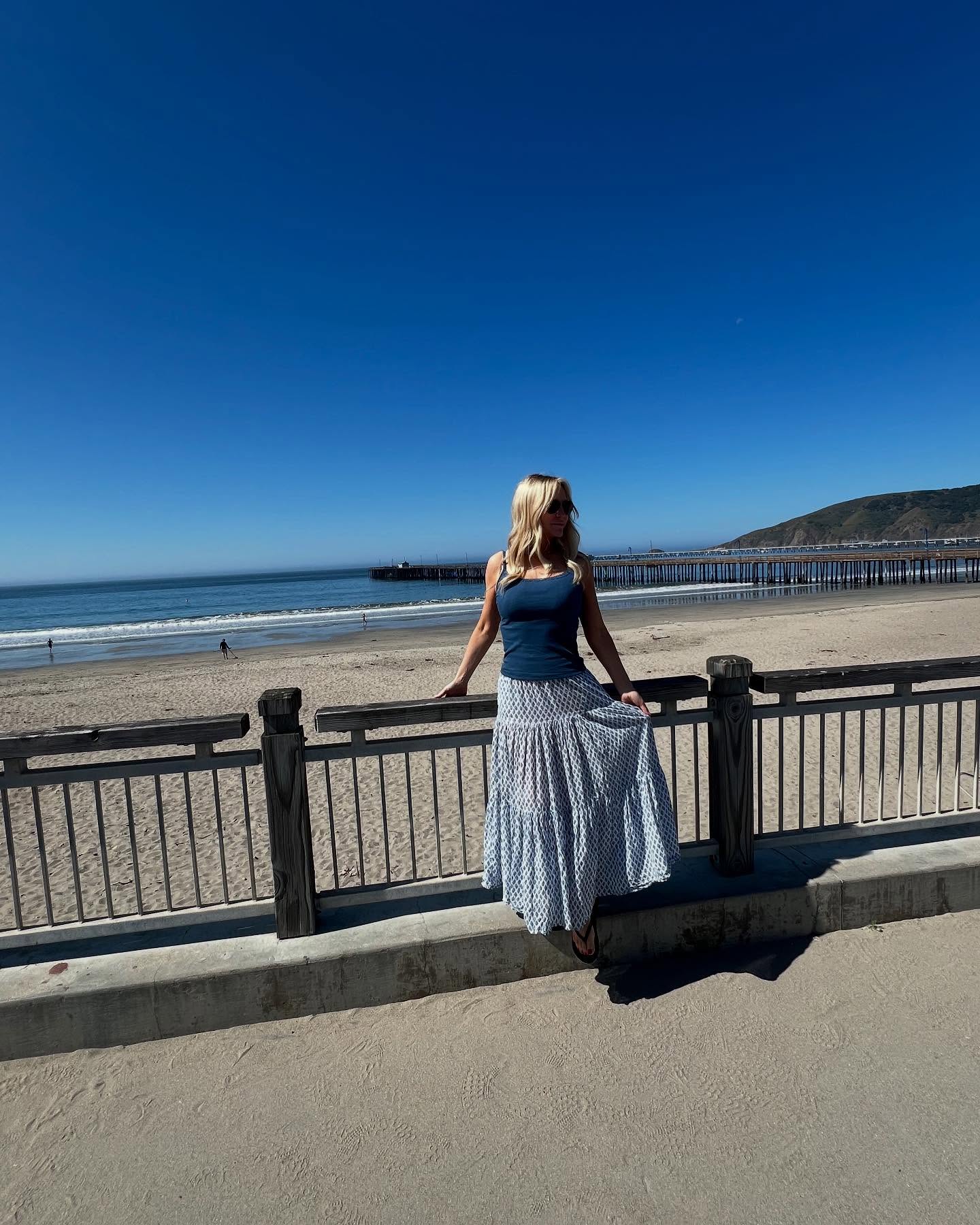 Barbara Alyn Woods At Avila Beach Bliss Celebrity lifestyle update as Barbara relaxes by the serene, blue coastal ambiance.