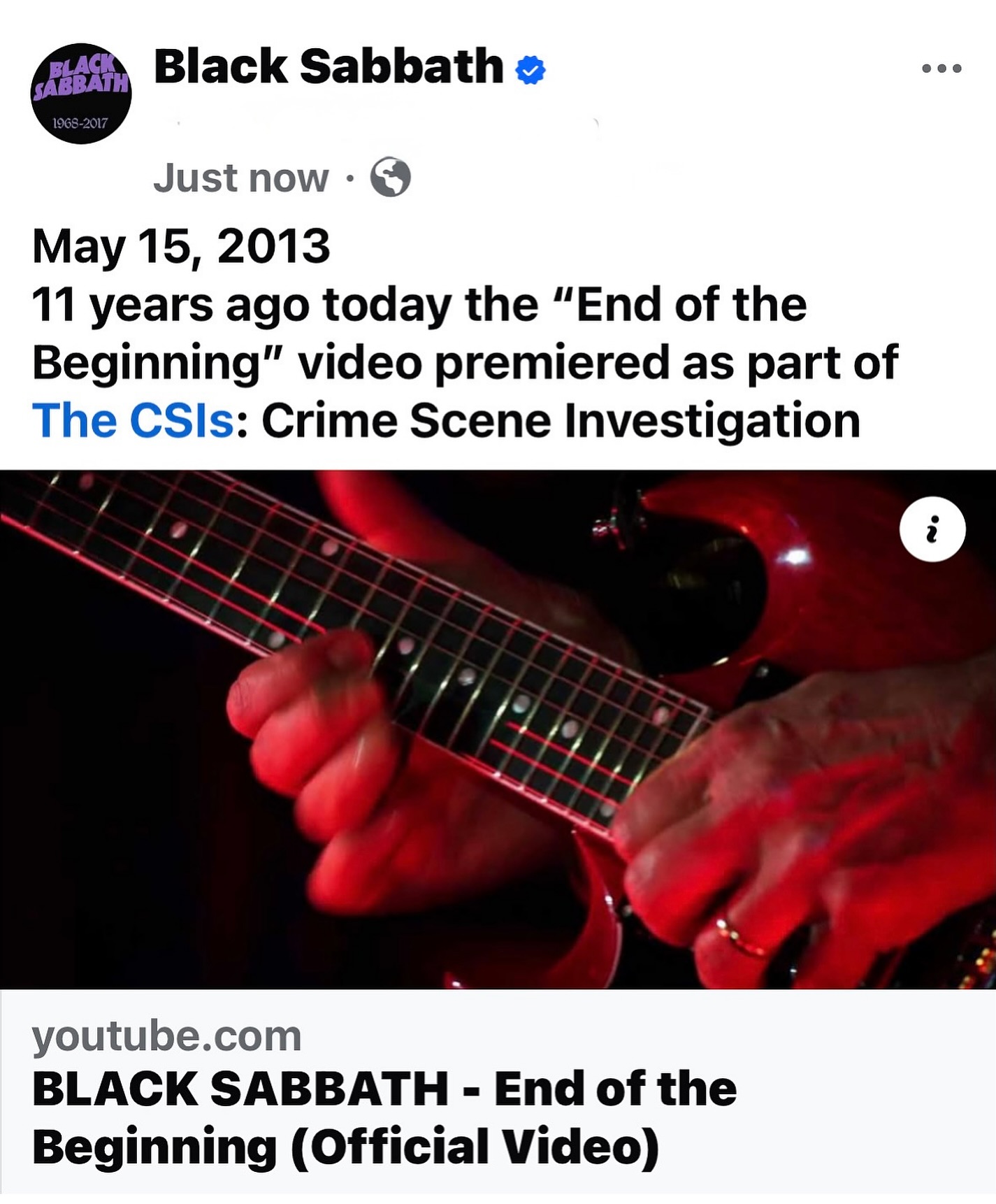 Black Sabbath Marks ‘End Of The Beginning’ Anniversary Eleven years on, Sabbath’s premiere video still shapes rock and metal culture. - always!!!