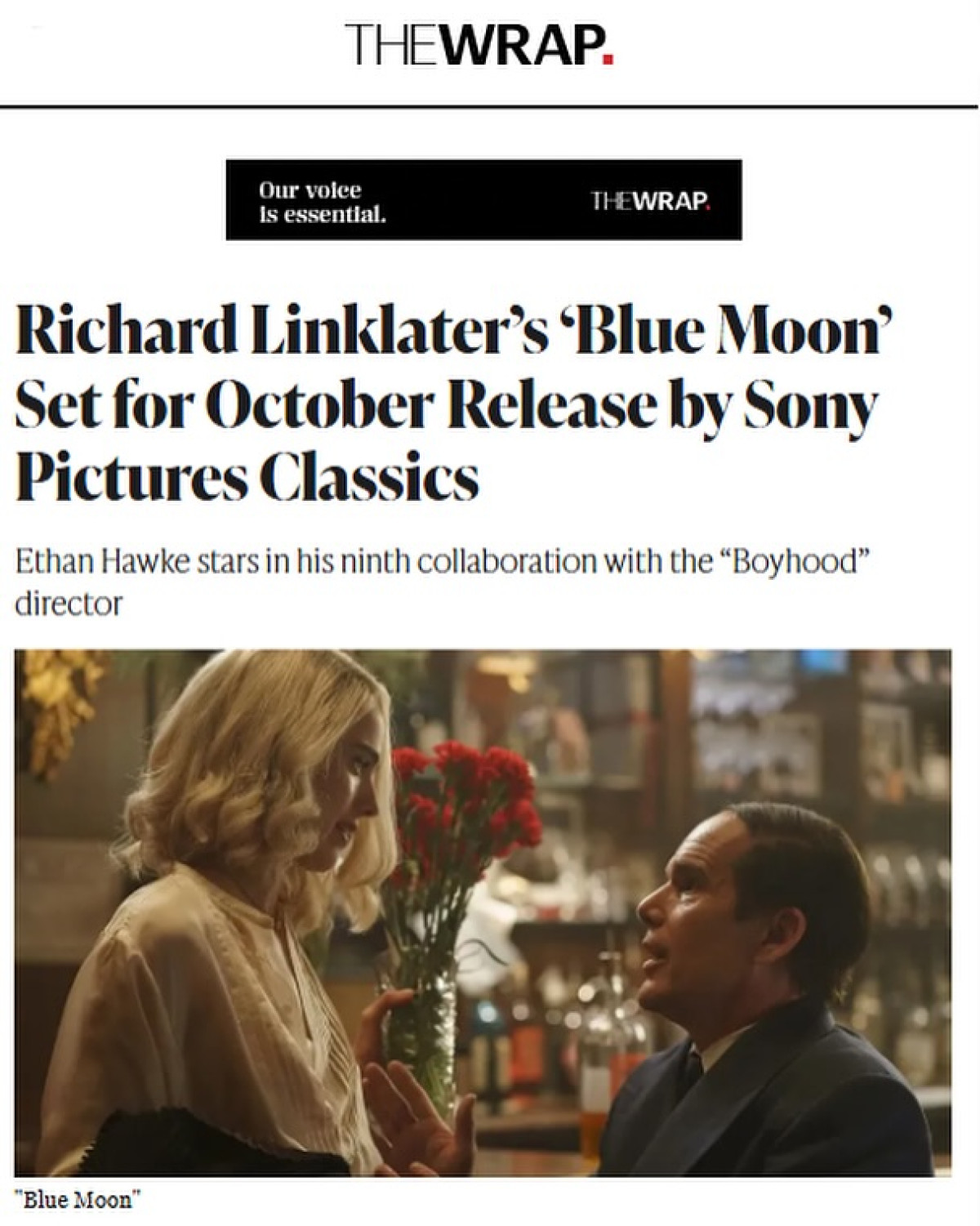 Blue Moon: Linklater’s Latest Indie Gem Richard Linklater’s film set to premiere with indie flavor and Ethan Hawke’s star power!!!