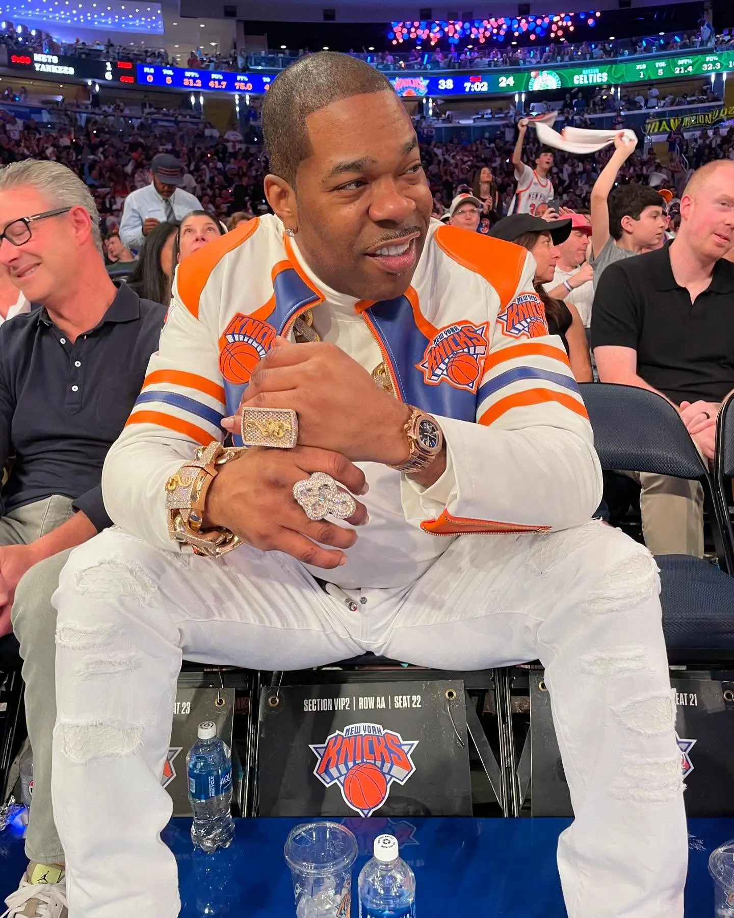 Busta Rhymes Celebrates Knicks Victory Over Boston Celebration echoes through New York as Busta Rhymes hypes the Knicks with unrivaled energy