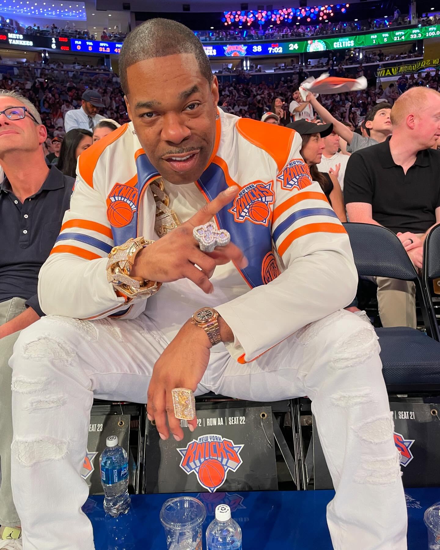 Busta Rhymes Celebrates Knicks Victory Over Boston