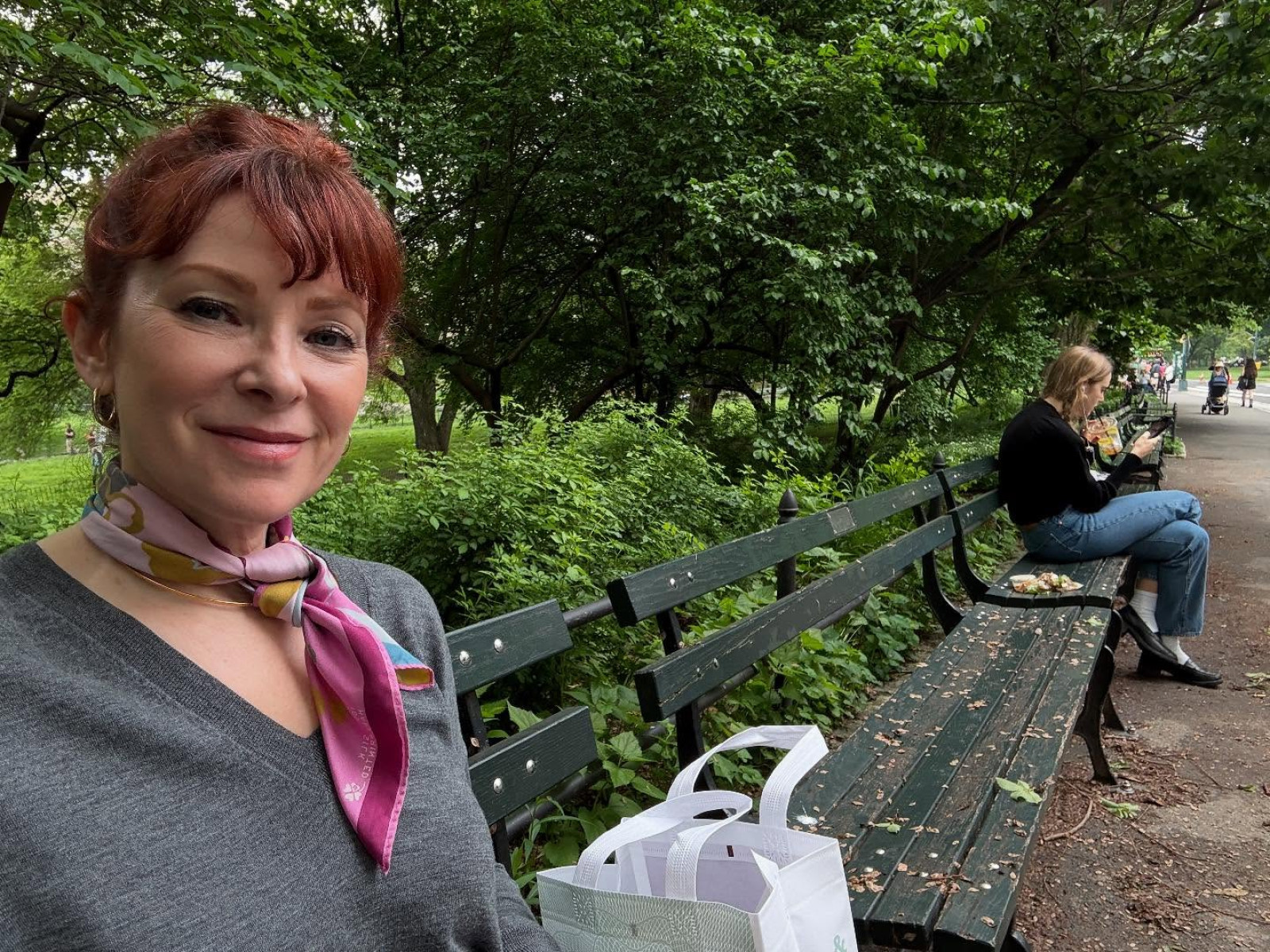 Cady McClain Enjoys Central Park Bench Lunch Central Park bench lunch signals early summer vibes as Cady McClain enjoying nature charm!