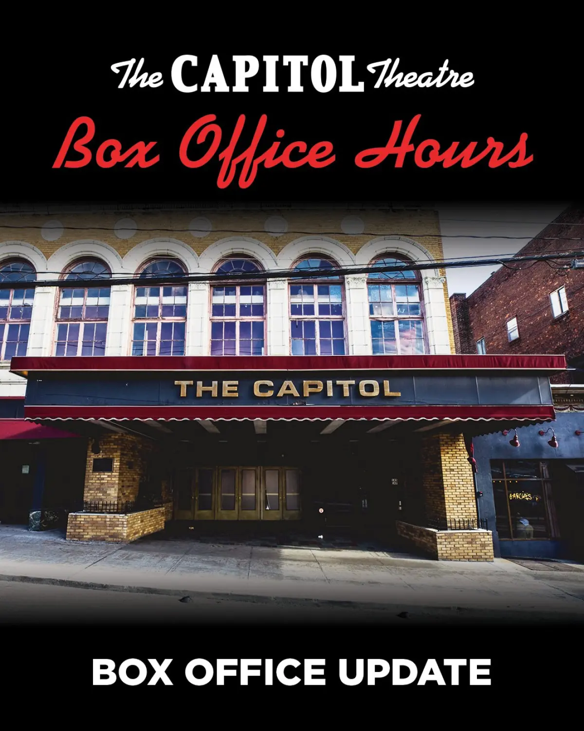 Capitol Theatre Box Office Closed for May 24 Ticket Sales Port Chester’s Cap box office will be closed on May 24; grab Emo Night tickets at the door