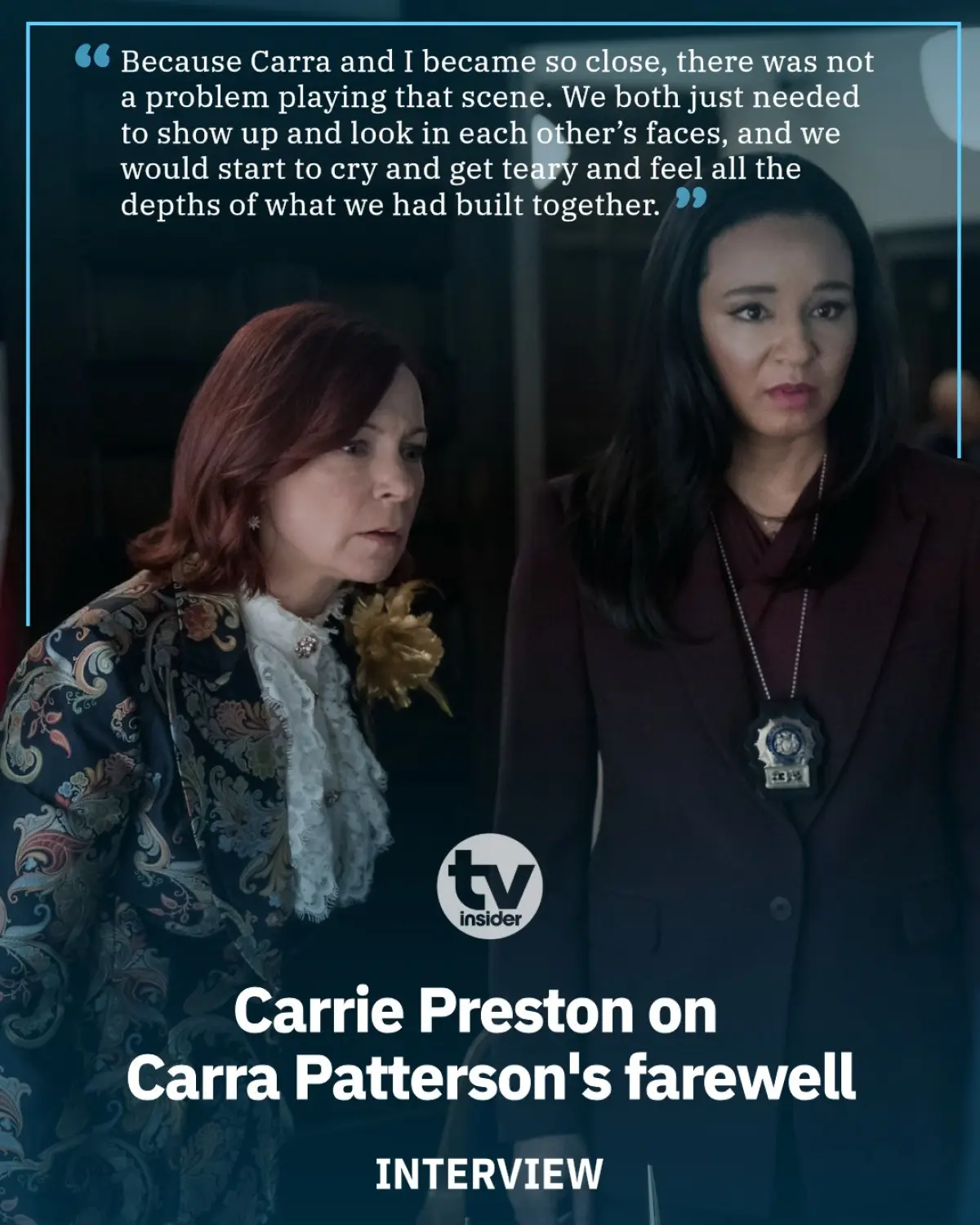 Carrie Preston reflects on her final Elsbeth scene with Carra Patterson, blending emotion with artistic flair.
