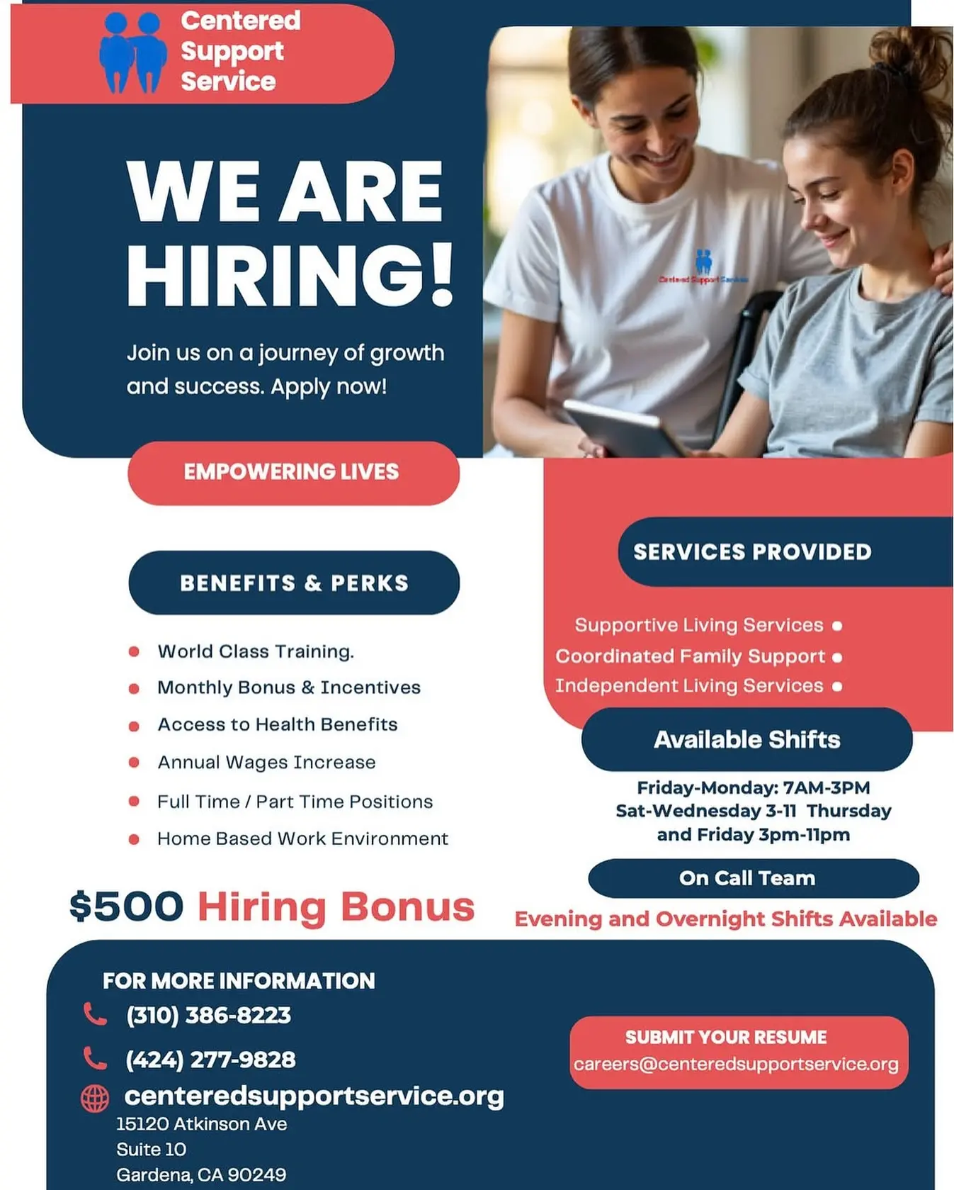 Centered Support Service Now Hiring For Support Roles Join a mission-driven team with flexible roles, bonuses, benefits and career growth! - Now