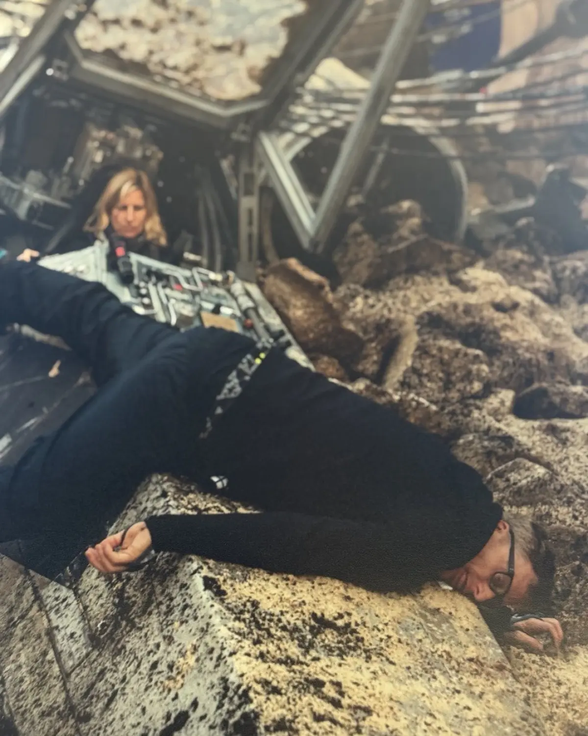 On a Rogue One set, a playful X-Wing mishap by Charissa Barton left fans amused in action.