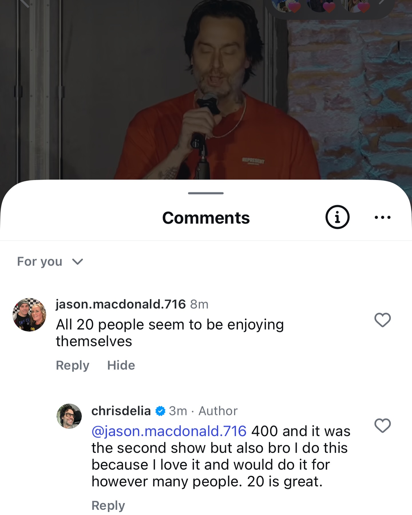 Comedian shares how he performs because he enjoys it and would do so for the smallest crowds