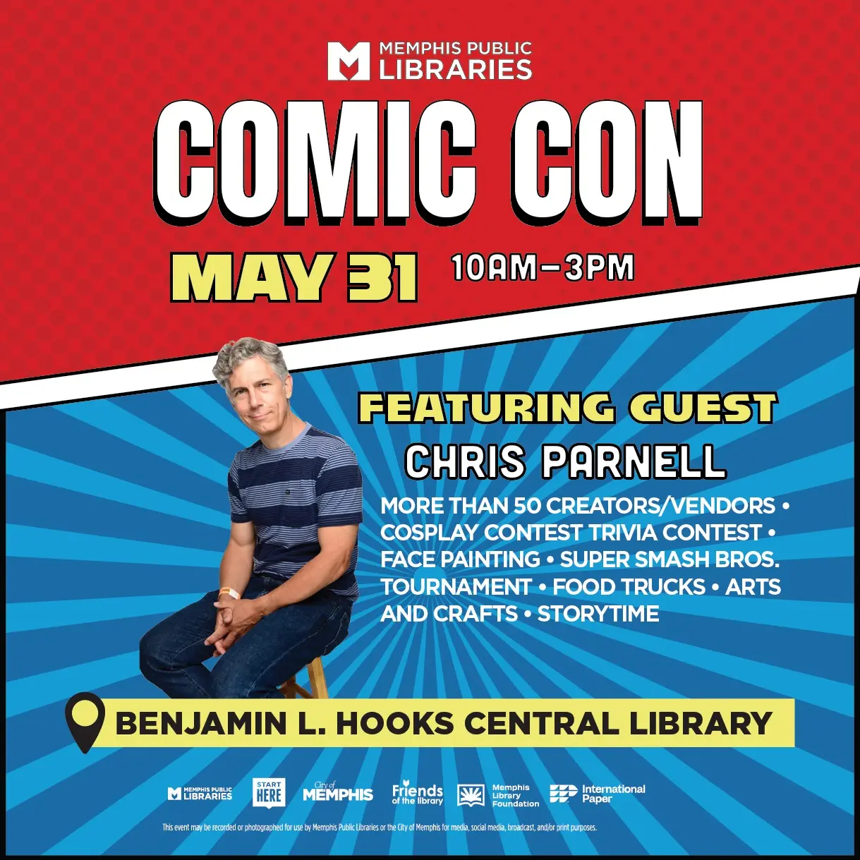Chris Parnell returns to Memphis for Comic Con—autographs, selfies, and a cosplay contest.