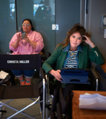 Vintage charm meets humor as Christa Miller nostalgically steals a seat in a #tbt moment.