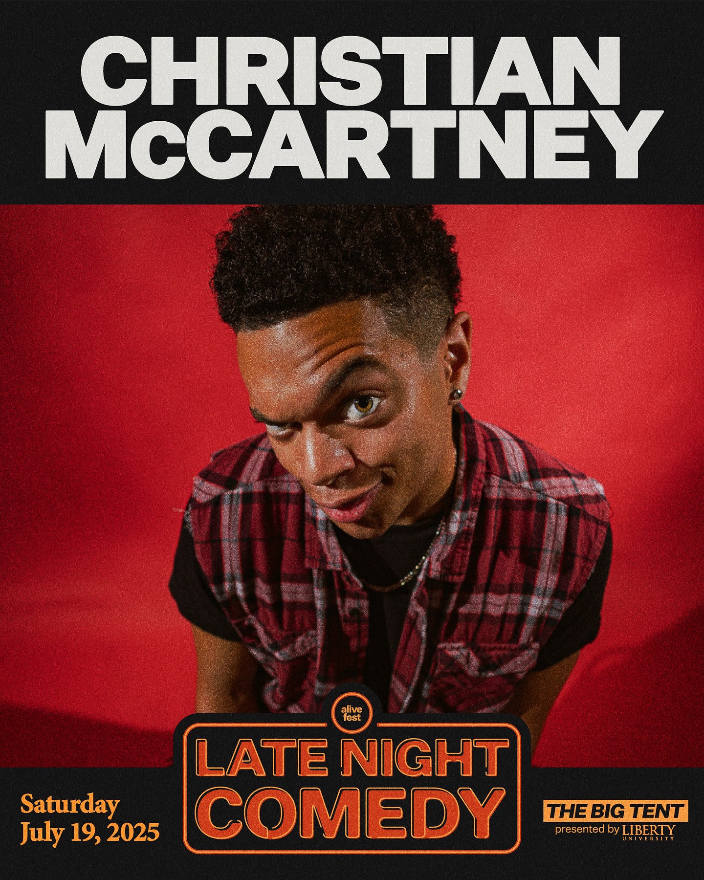Christian McCartney Returns For Late Night Comedy Acclaimed performer to dazzle AliveFest delivering signature wit and energy under big tent.
