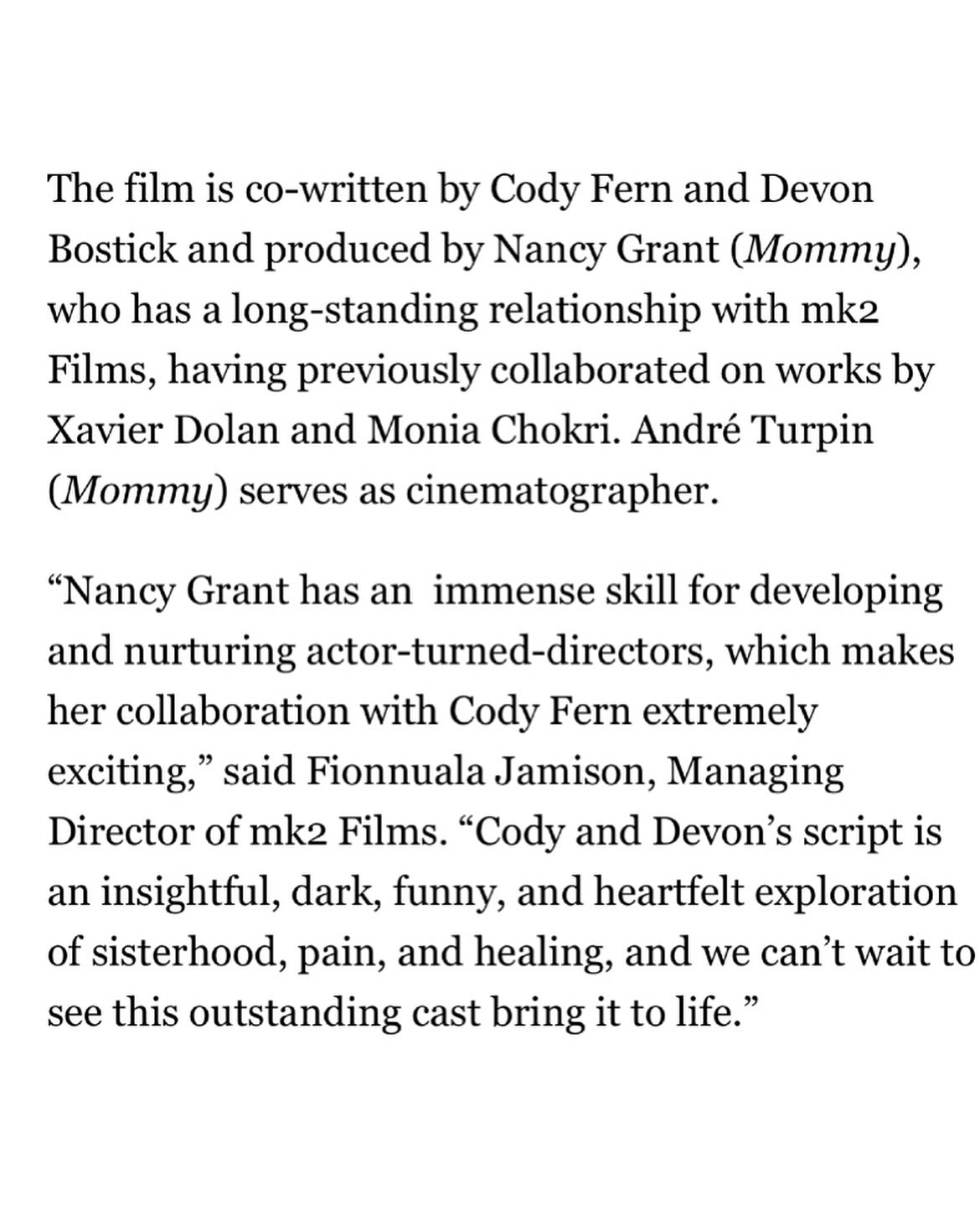 Co-Written Dream Movie Project Announced