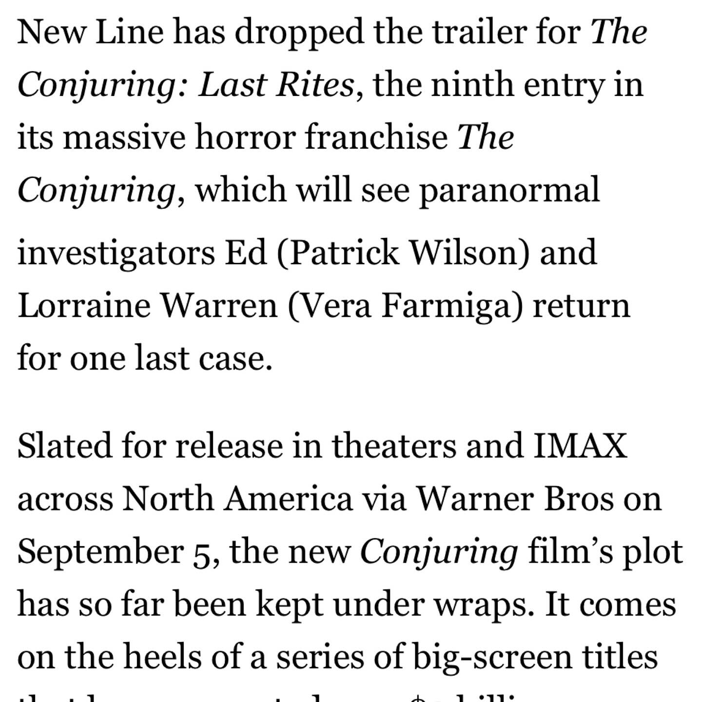 Conjuring 4 Teaser Launches on September 5