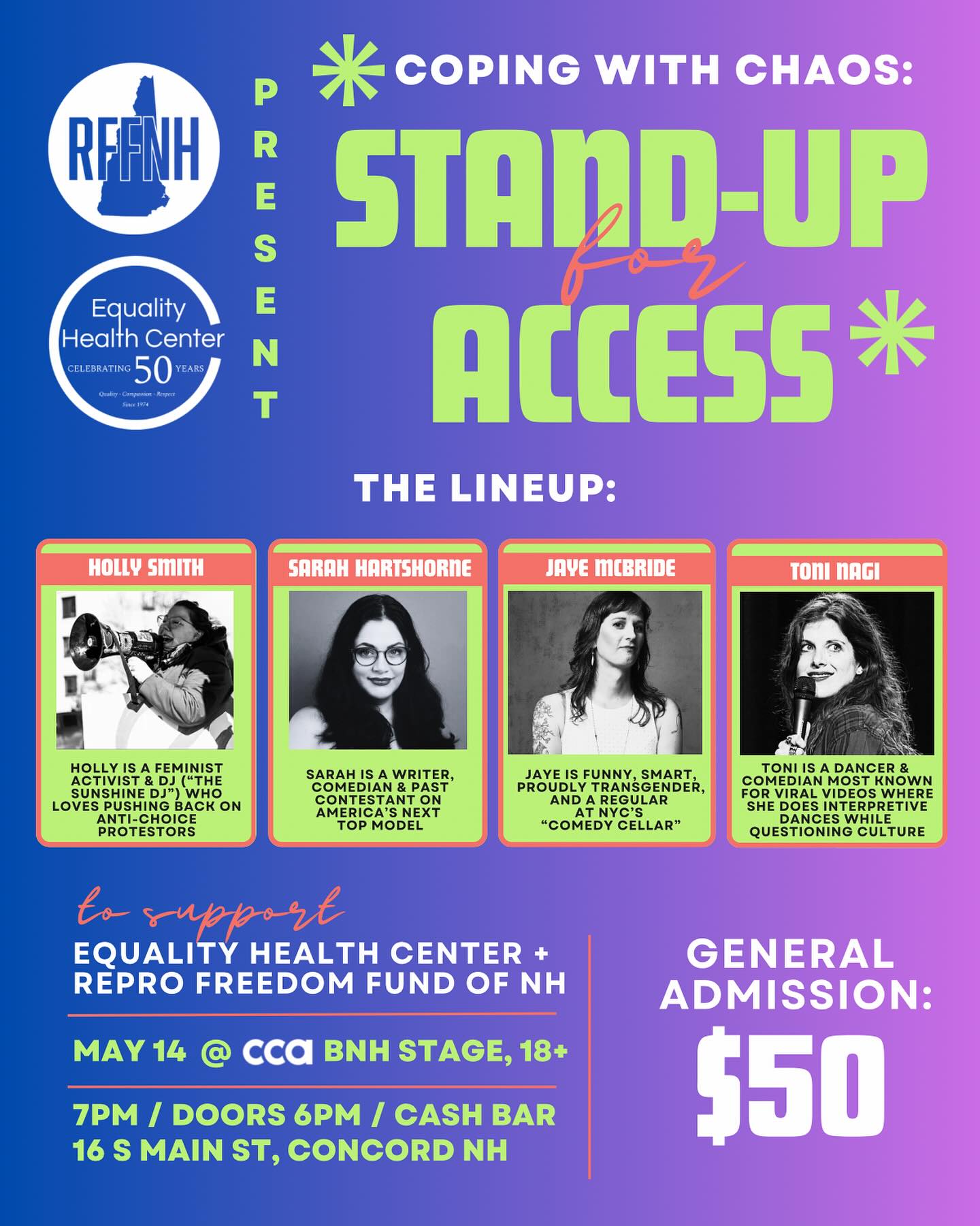 Coping With Chaos Stand-Up Night In Concord An evening of boundary-pushing humor and support for reproductive rights in Concord 4U!!!