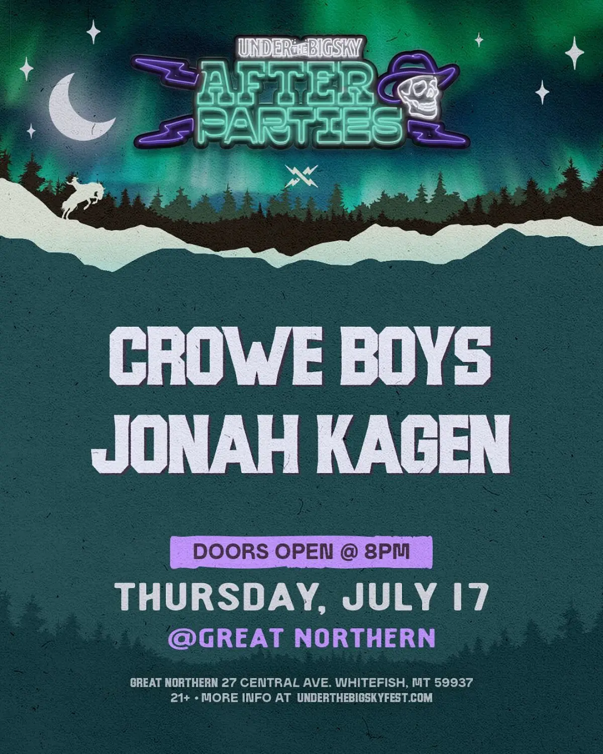 Crowe Boys Rock After Party Show At Montana Festival After party set at Under The Big Sky Festival with Jonah Kagen sparking Montana vibe crowd