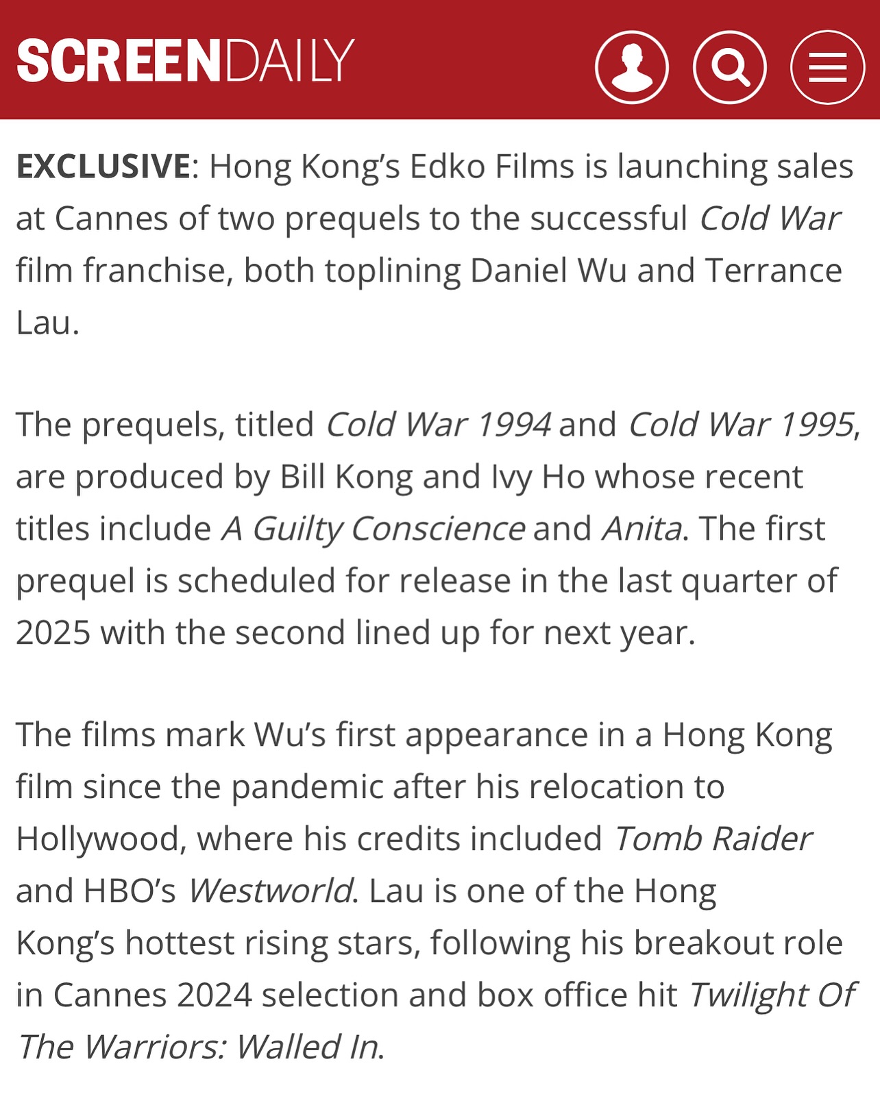 Daniel Wu Returns To Hong Kong Cinema