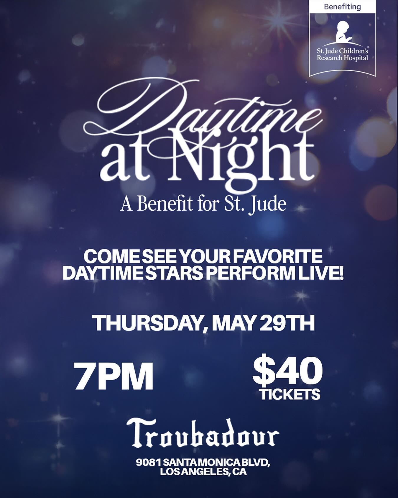 Daytime At Night Benefit Unites Soap Stars Soap opera icons light up Troubadour stage uniting TV talent with giving for St Jude - Go