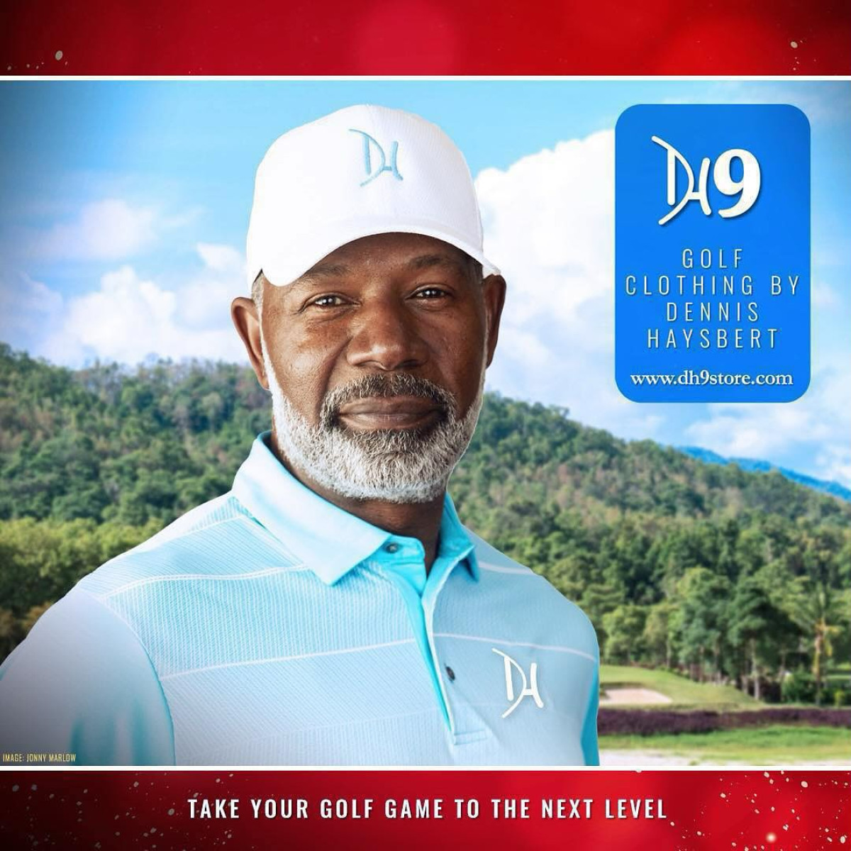 Iconic actor promotes fresh spring style with new golfing accessory and casual polo chic.