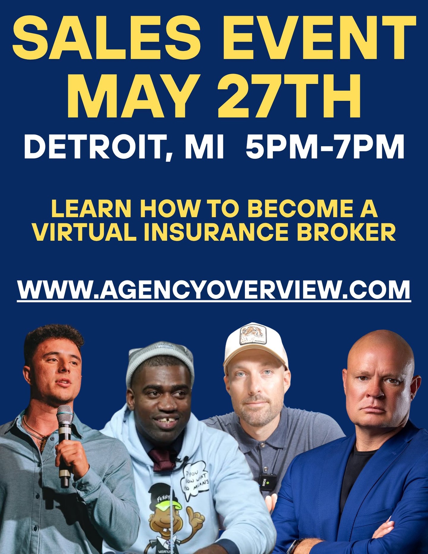 Detroit Insurance Broker Training Join free sales training in Detroit on May 27 with industry experts and a viral comedian in action.