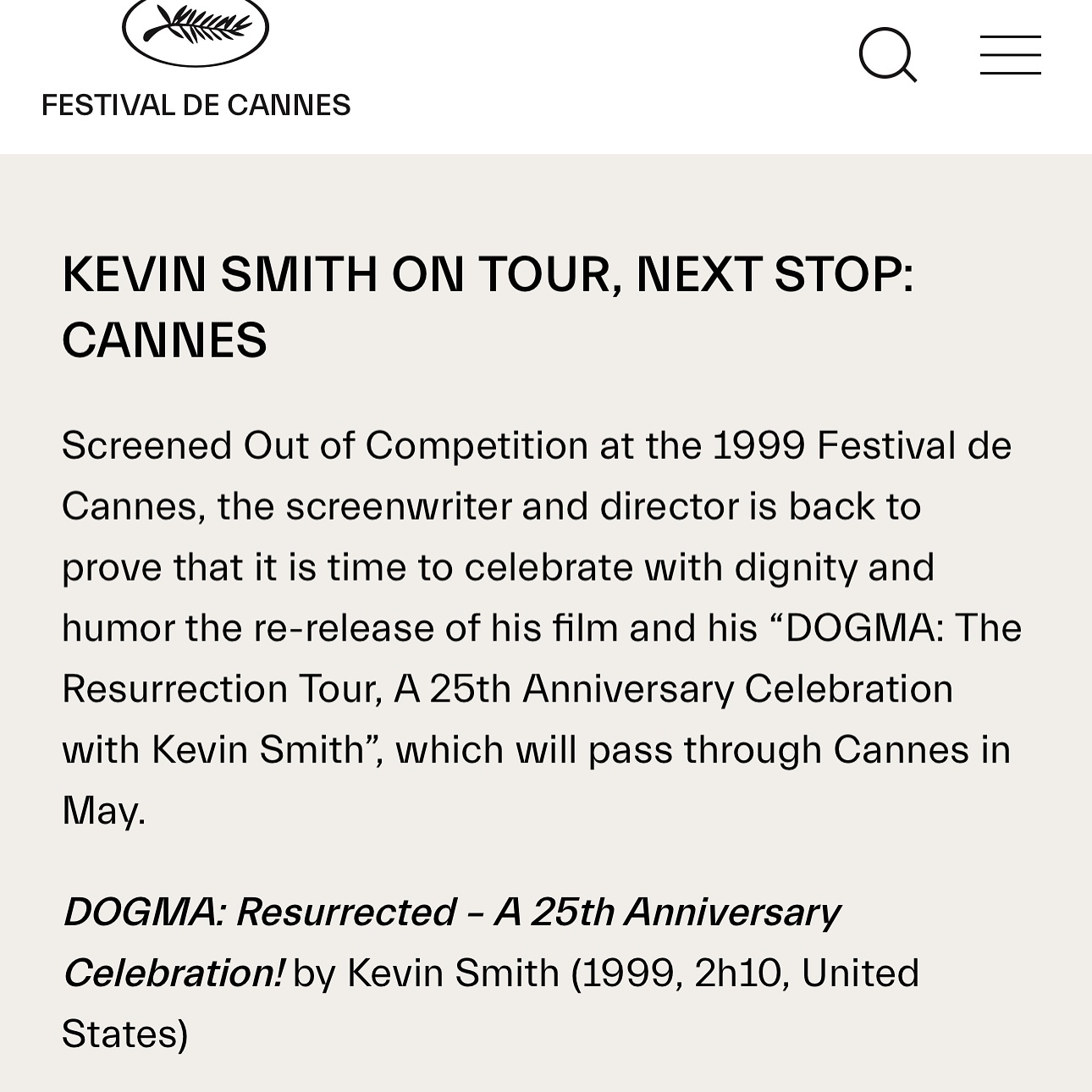 Dogma Returns To Cannes Classic Selection