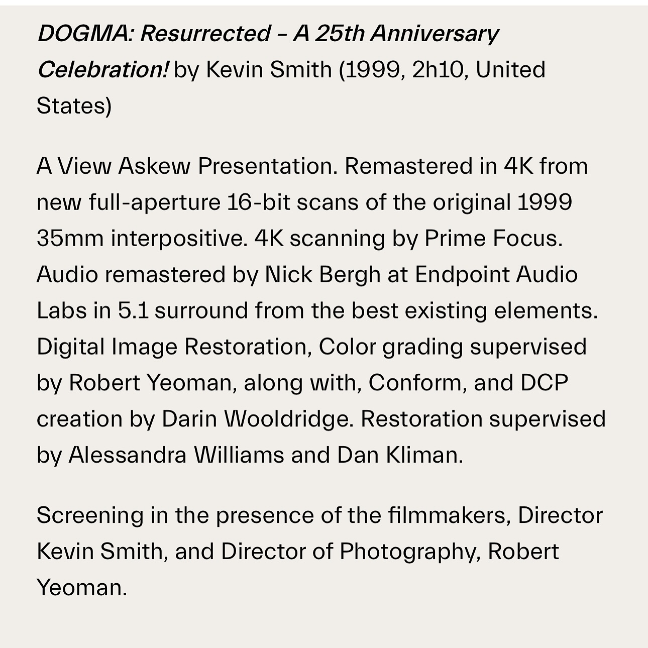 Dogma Returns To Cannes Classic Selection