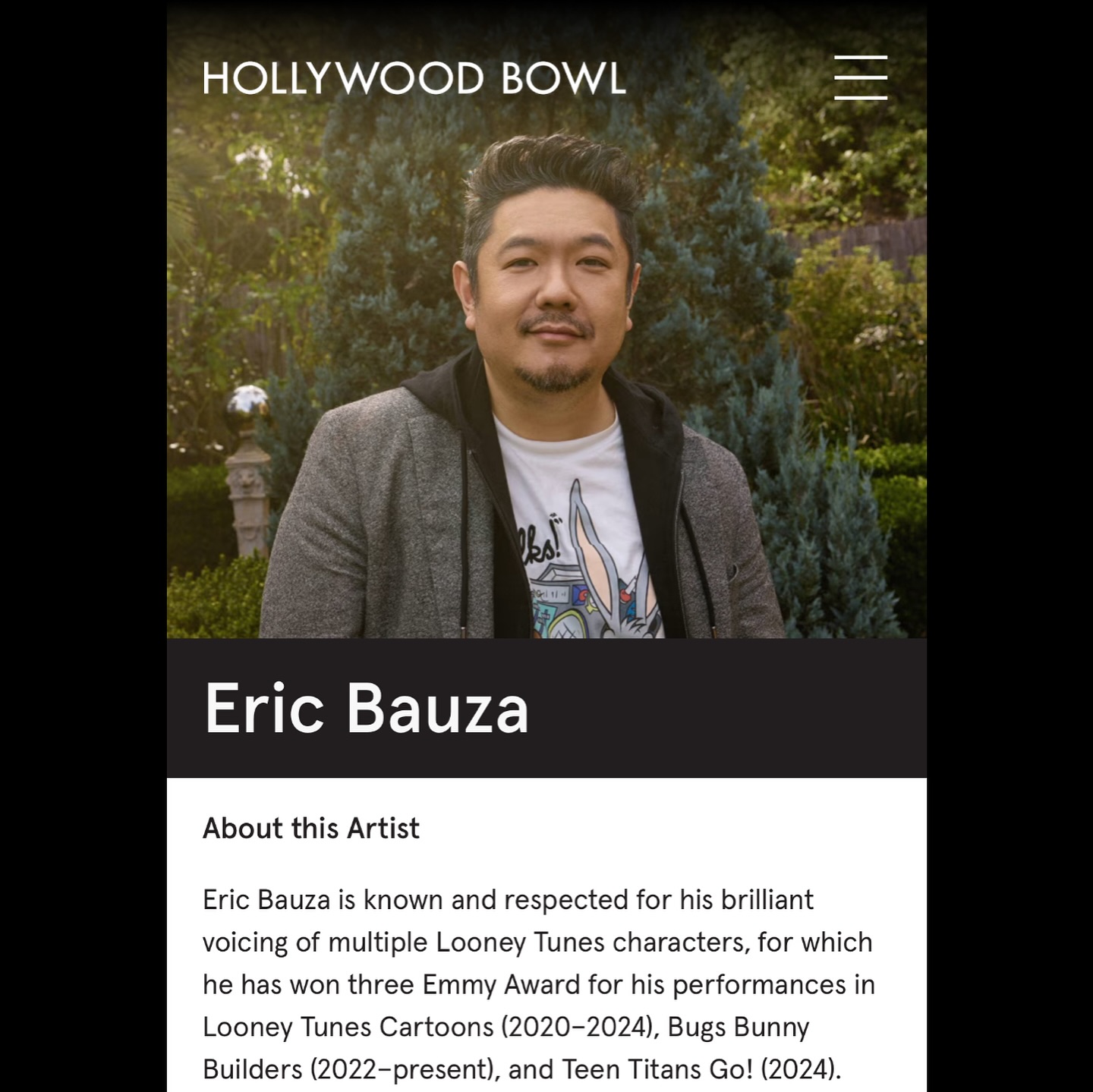 Eric Bauza Celebrates Bugs Bunny’s 85th Birthday Elite guest performance at Hollywood Bowl marks 35th anniversary of Bugs Bunny Symphony!