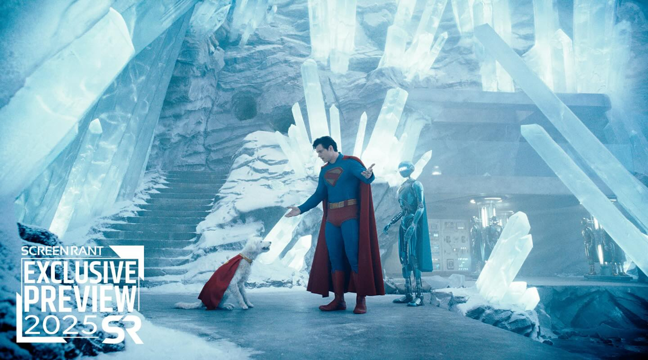 Exclusive First Look: James Gunn’s Superman Film Exclusive image reveals David Corenswet’s Superman with Krypto at the Fortress of Solitude now
