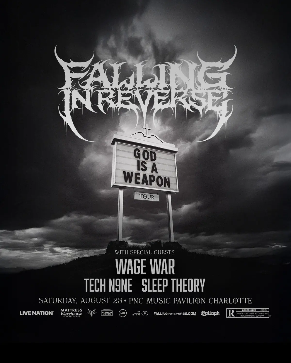 Falling In Reverse God Is A Weapon Tour Presale Live Support from Wage War, Tech N9ne & Sleep Theory shakes up PNC Music Pavilion this August.