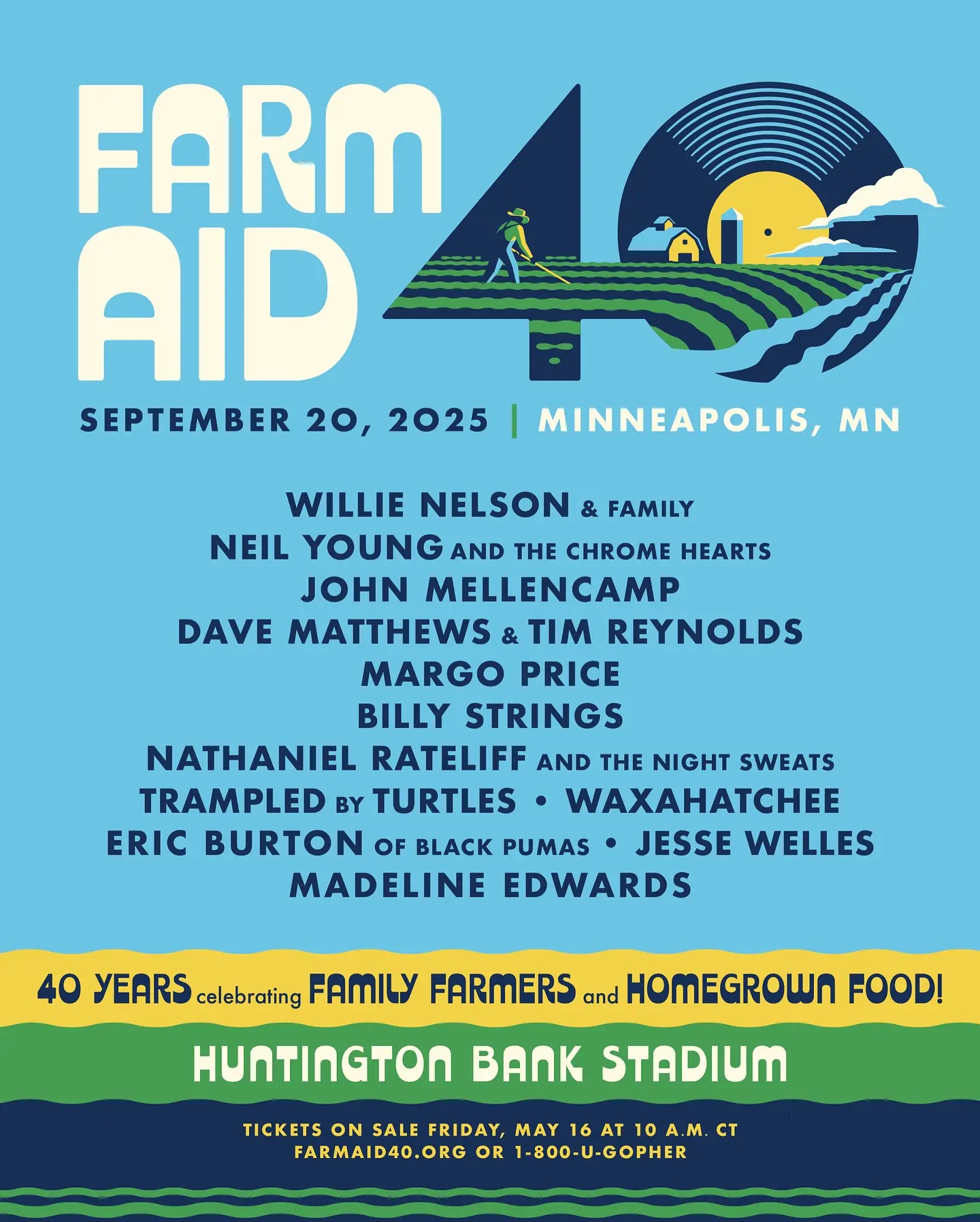 Farm Aid 40: Billy Strings Boosts Minneapolis Lineup Farm Aid 40 unites top acts to honor farmers; tickets go on sale May 16 at 10am CT - Act!!