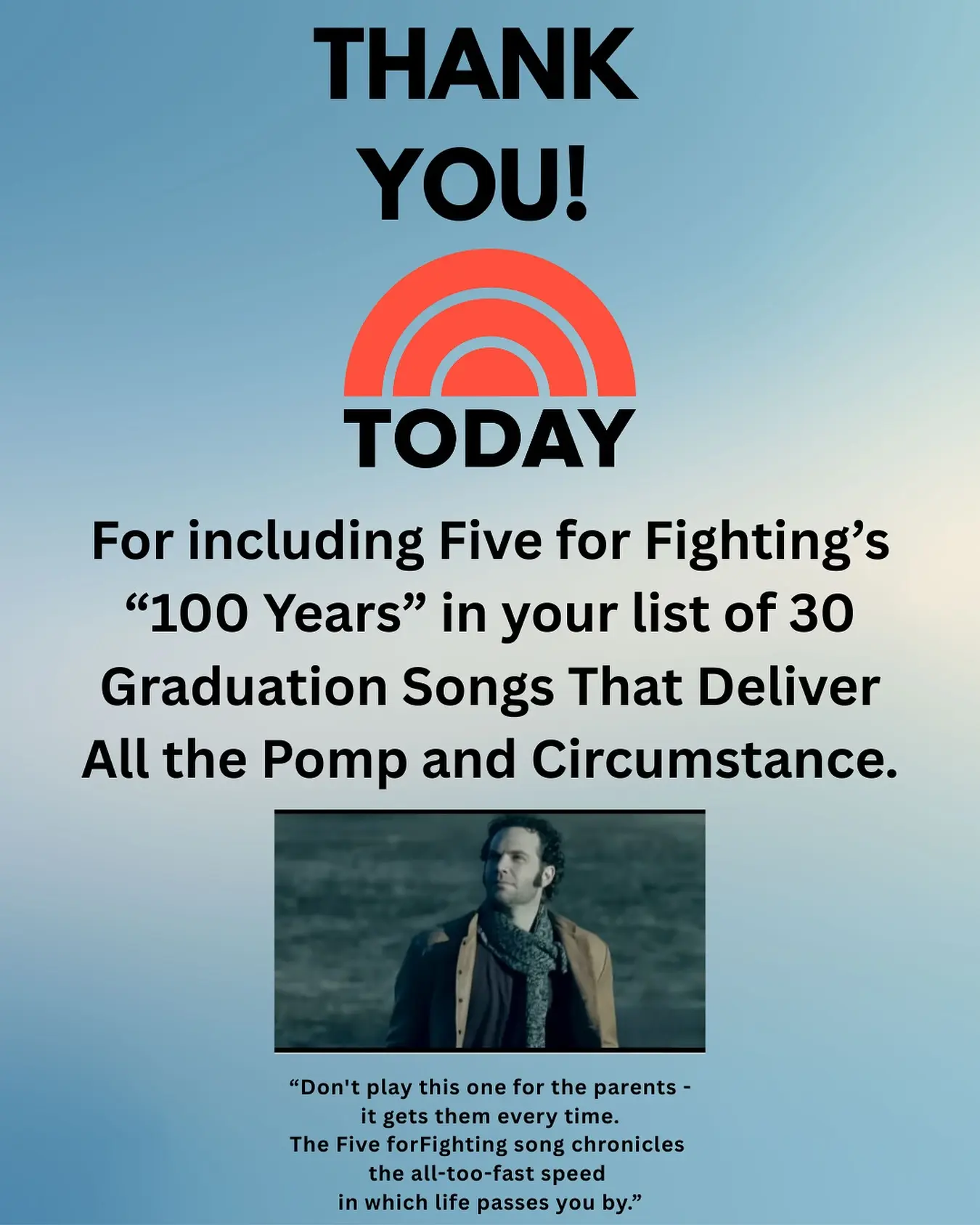 Five for Fighting’s ‘100 Years’ Earns Graduation Playlist Ondrasik’s song '100 Years' makes graduation playlists also striking chords in gowns alike