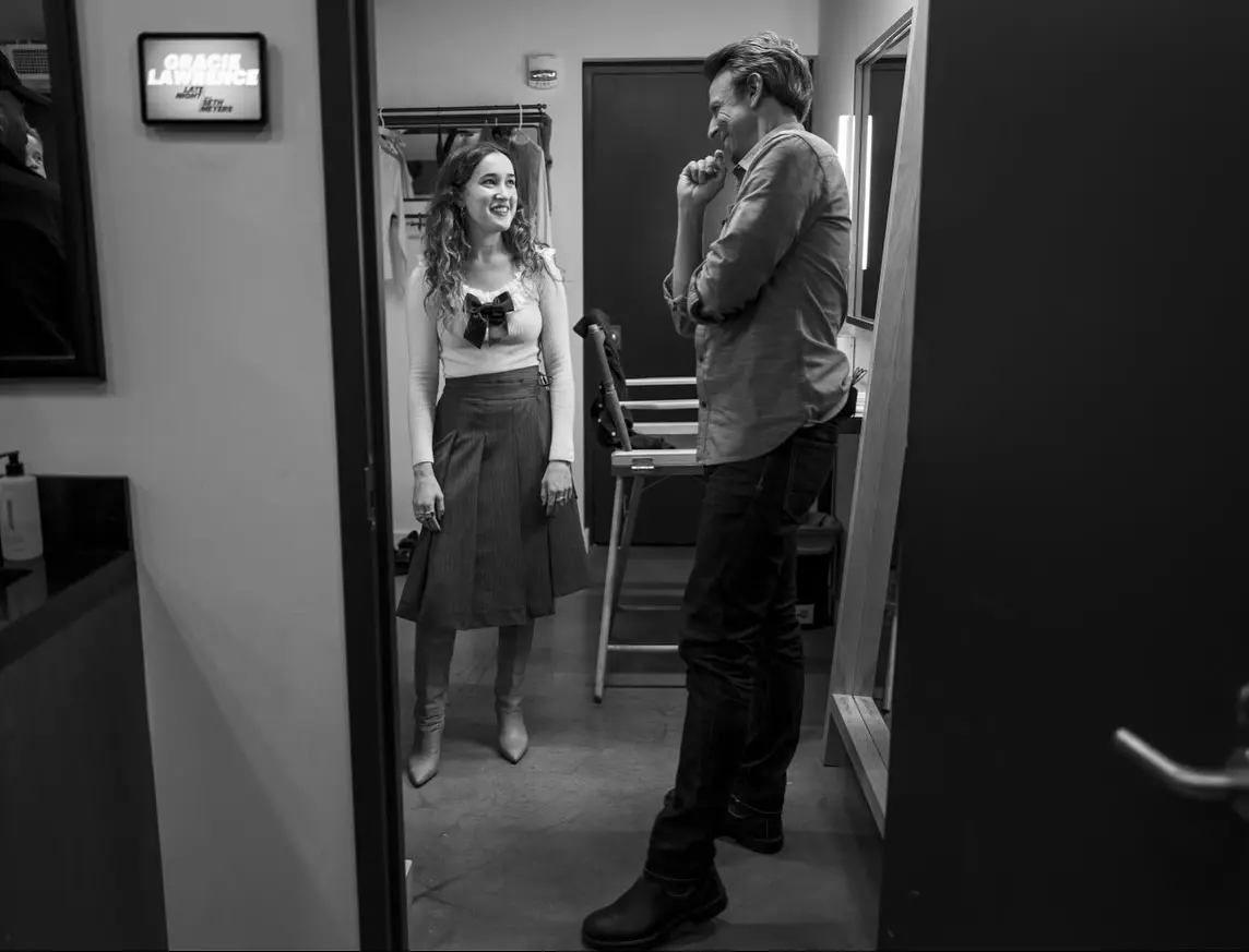 Gracie Lawrence Steps Out In Blue Boots With Jonathan Groff