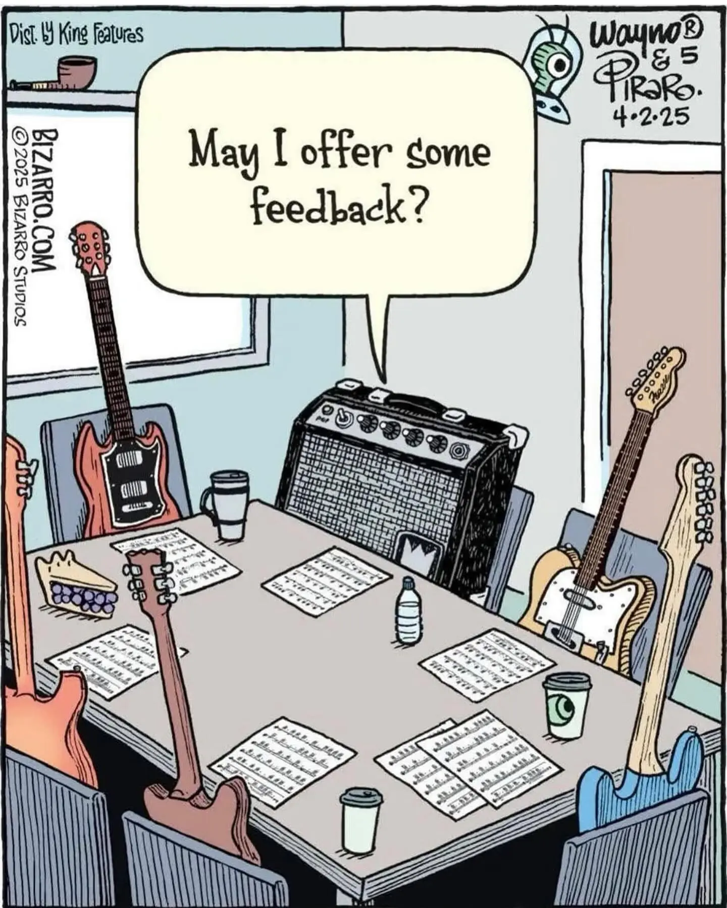 Guitar Meme Celebrates Musical Heritage A quirky repost merges cartoon art with iconic guitar riffs and a hint of celebrity style.