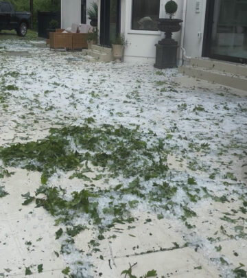 Singer confronts a wild hail storm—ice in his beard and a quirky call for cleanup!!