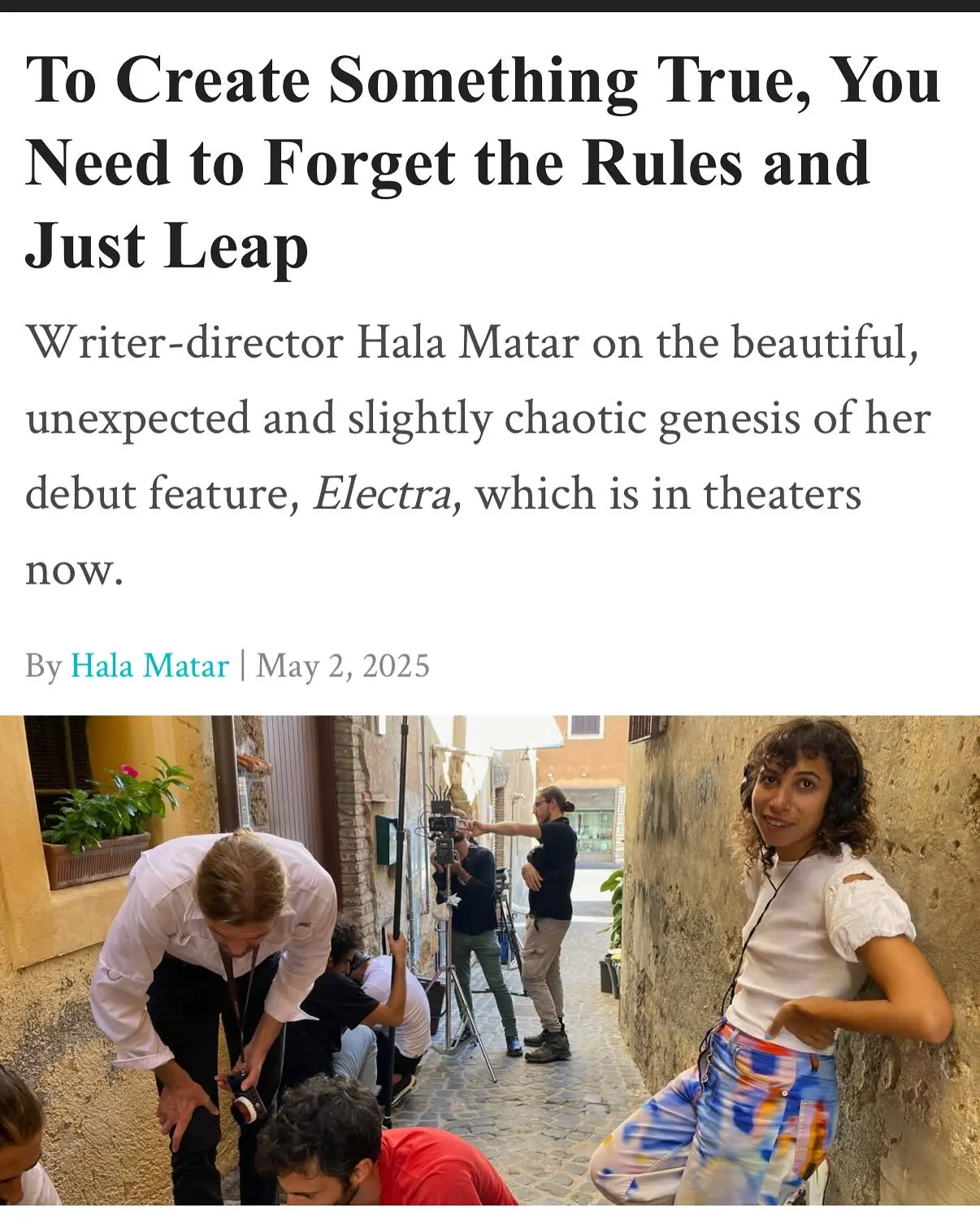 Hala Matar Revisits Electra Creation in Talkhouse Essay Filmmaker looks back on indie debut tracing festival milestones and daring creative leaps.