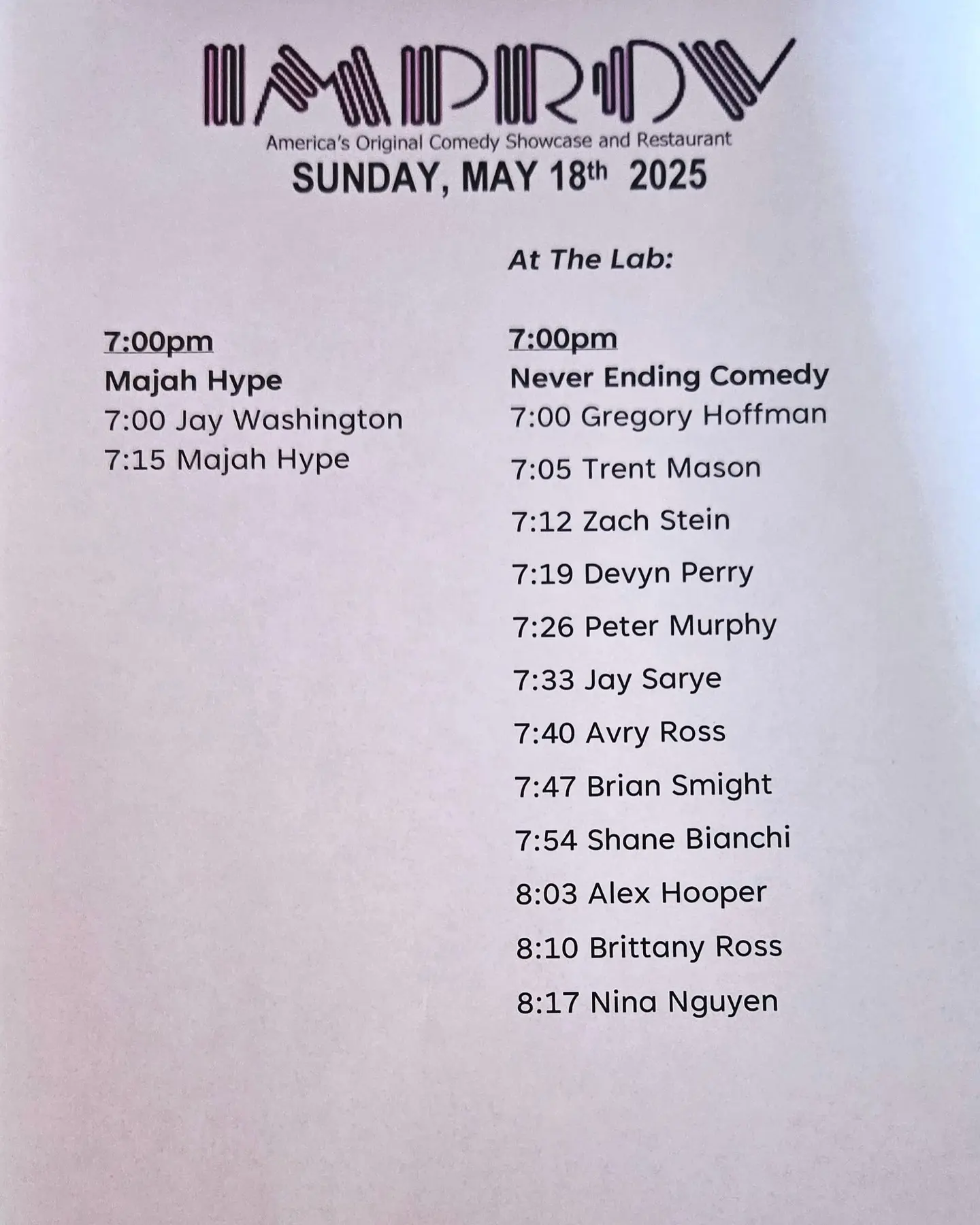 Hollywood Improv Comedy Show Tonight Act fast for the final ticket sales and enjoy a memorable comedy night with top talent!!!!