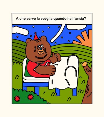 Italian cartoon mockingly urges reflection on societal ticks and personal timing pressures