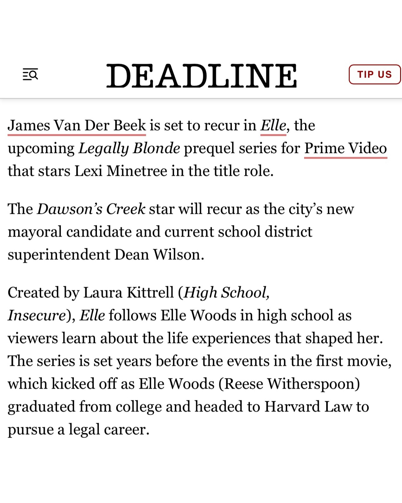 James Van Der Beek Returns With Legally Blonde Project