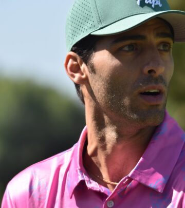Celebrity Jason Canela strikes playfully on green fairways with a precise, fun shot here!