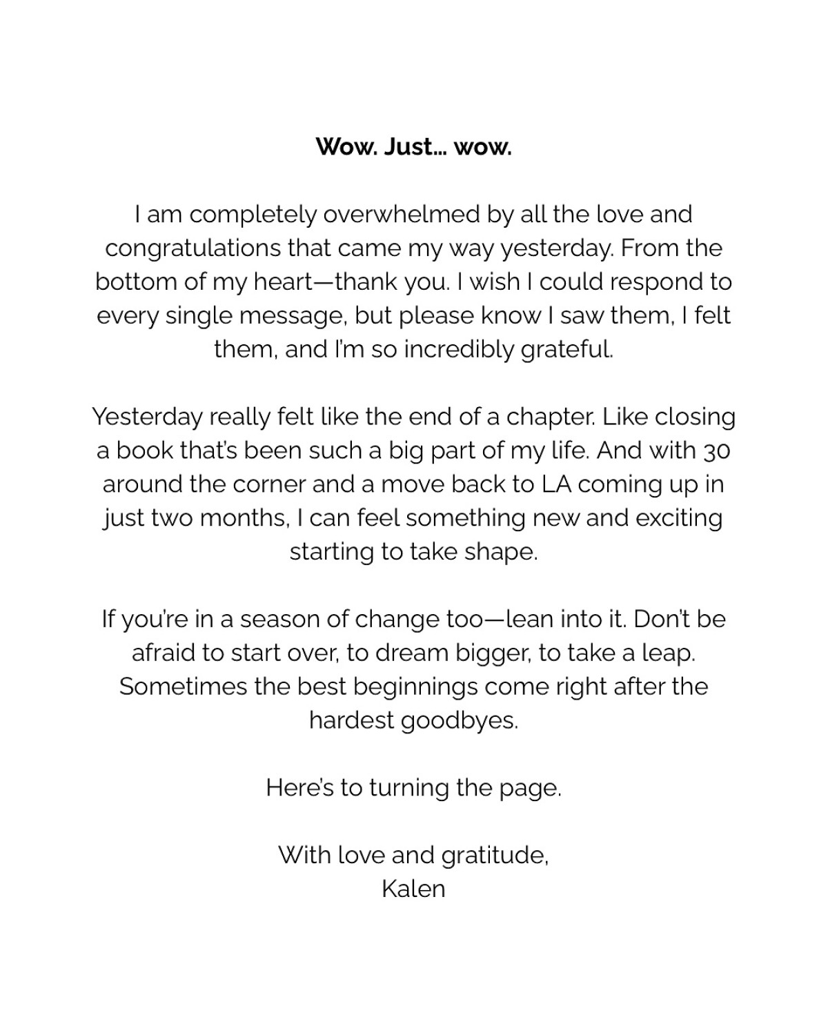Celebrity Kalen Allen shares a sincere thank you message with captivating visuals on IG. :