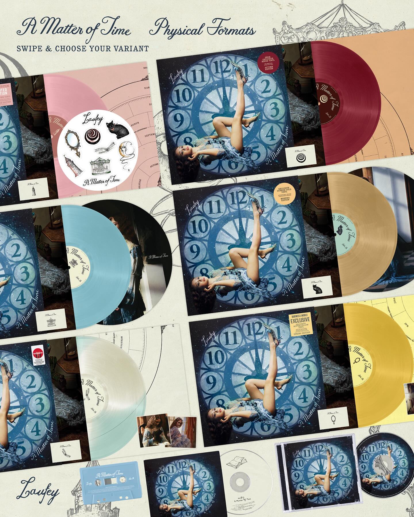 Laufey Unveils ‘A Matter Of Time Variants’ Pre-Order Pre-order Laufey’s new release on vinyl, CD & cassette—with exclusive signed art cards now!!!